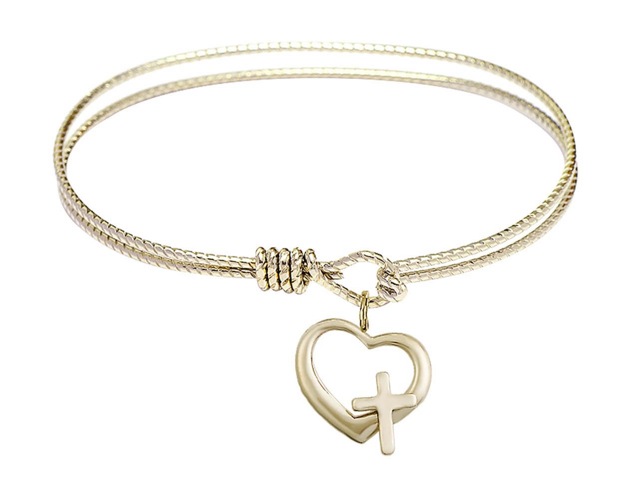 F A Dumont 6.25 Inch Oval Eye Hook Bangle Bracelet with Heart & Cross Charms - Elegant Jewelry for Women, Perfect for Gifts, Parties & Everyday Wear