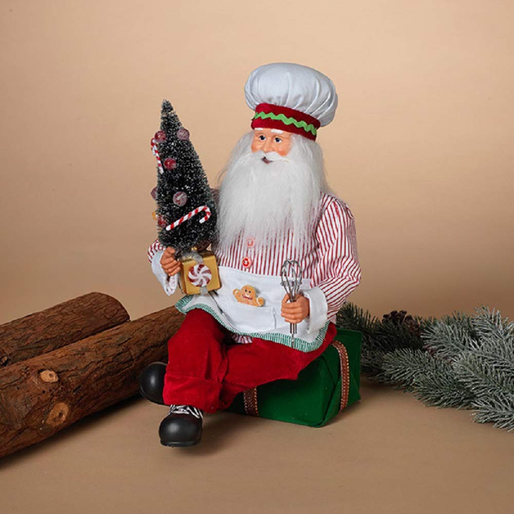 14.5 Inch Holiday Chef Santa Claus Sitting on Gifts - Festive Christmas Decoration for Home, Office & Holiday Parties