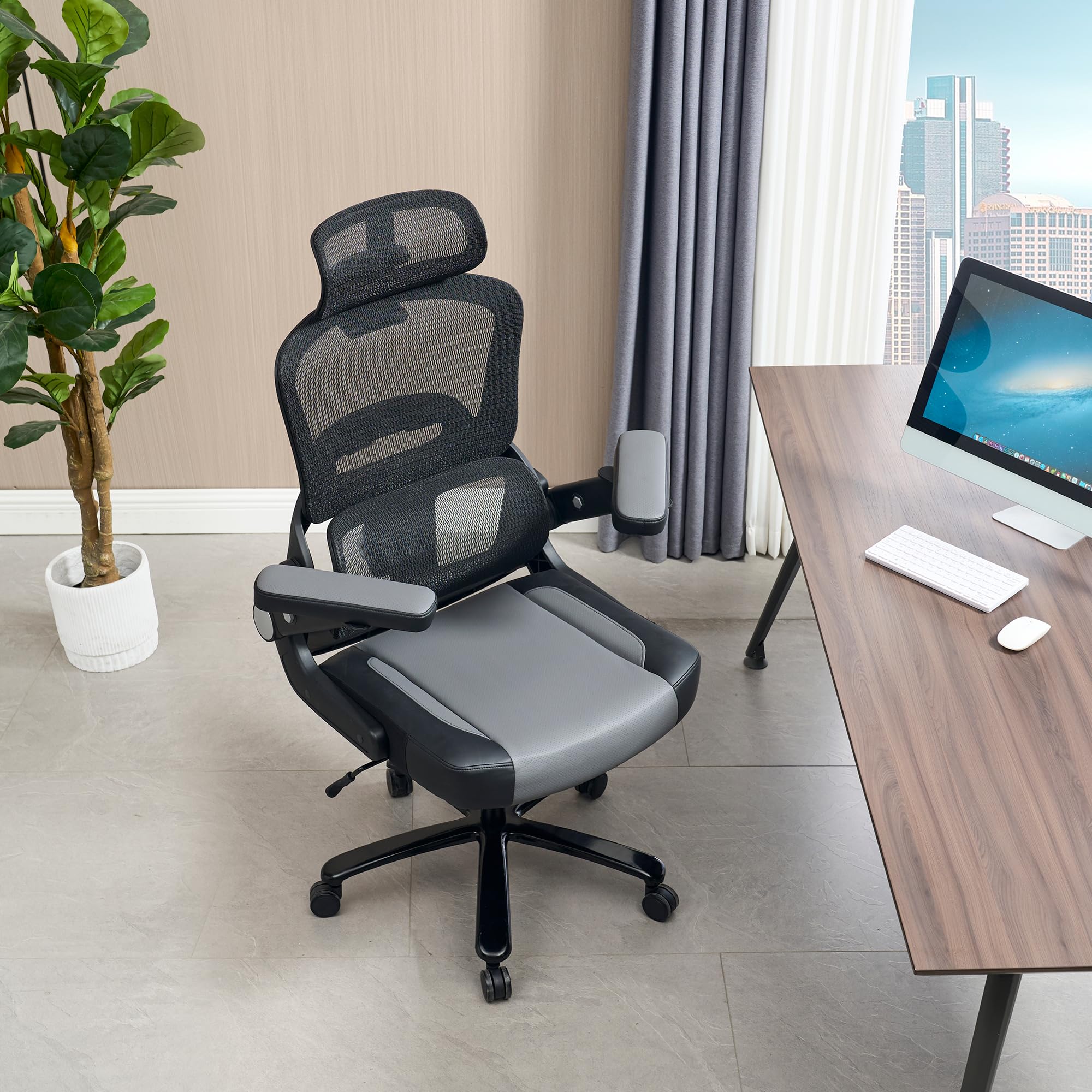 500lbs Heavy Duty Big and Tall Office Chair - Large Executive Ergonomic Mesh Computer Desk Chair with 5D Flip Arms, Adjustable Lumbar Support & Headrest, Thick Spring Cushion - Perfect for Home Office, Gaming Setup, and Commercial Workspaces