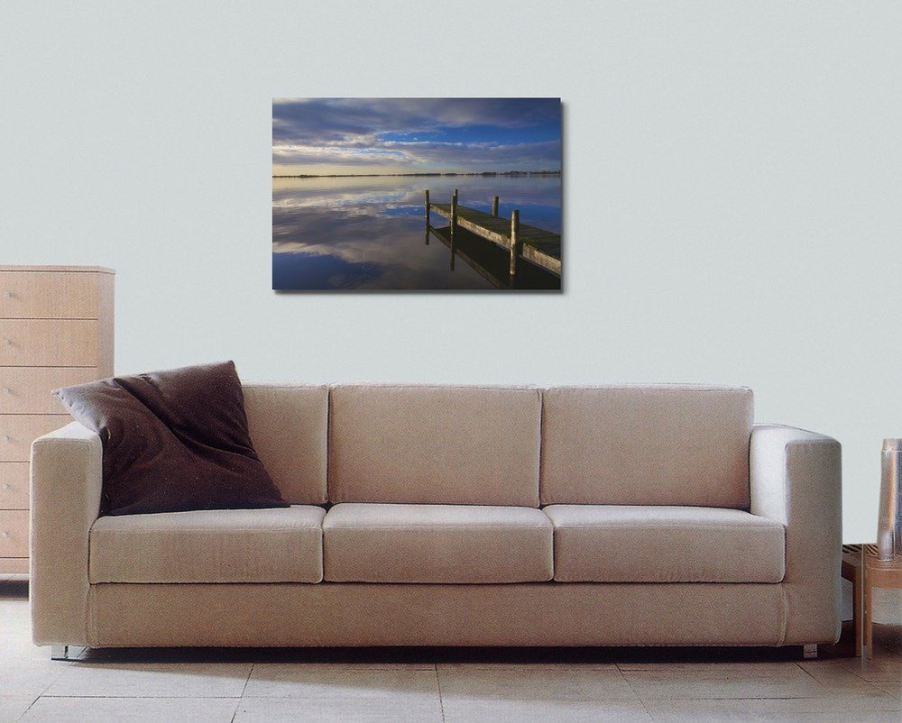 Wall26 Dutch Landscape Canvas Art - Serene Lake Sunset with Jetty - 32x48 Inch Wall Decor for Living Room, Bedroom & Office