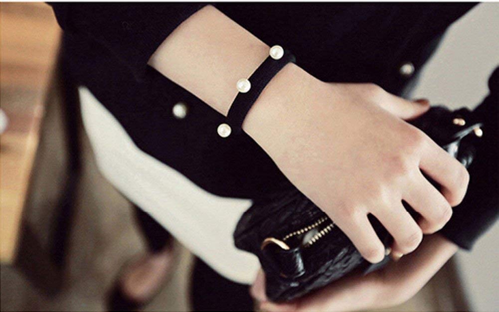 Belicia Black Pearl Hair Ties - Stretch Ponytail Bands for Women, Gym & Office