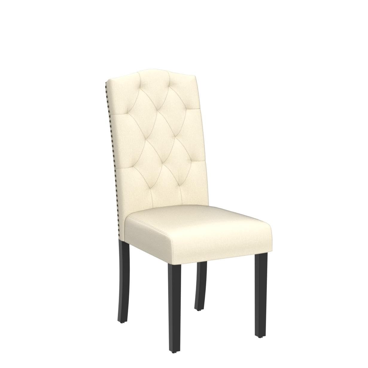4-Piece Fabric Dining Chair Set - Upholstered Accent Chairs with Solid Wood Legs & Tall Back, Tufted Parsons Style for Kitchen, Dining Room, Office - Comfortable Beige Seating for Home & Restaurant Use
