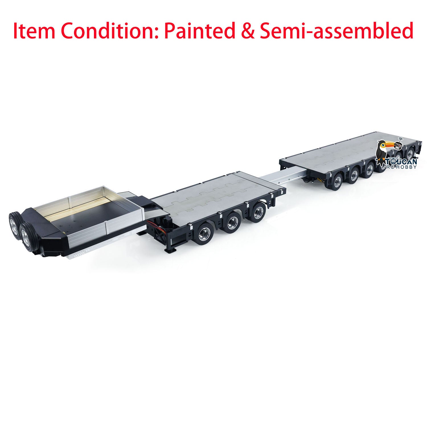 1/14 Scale 9 Axle Extendable Metal Trailer for RC Tractor Trucks & Remote Control Cars - Realistic Simulation Model with LED Lights - Perfect for RC Construction Play, Off-Road Adventures & Collector Displays