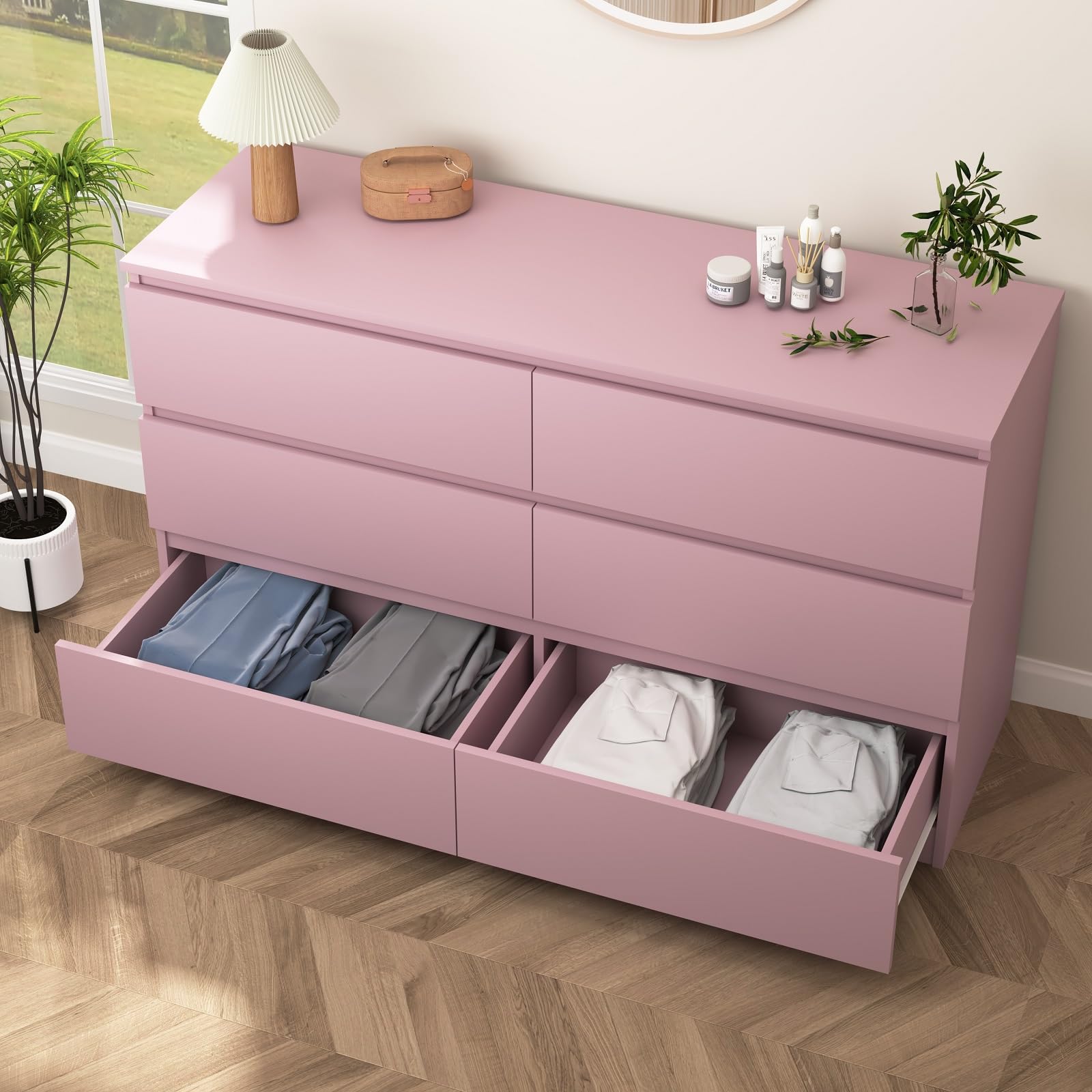 Modern 6-Drawer Wood Dresser for Bedroom - Storage Chest with Ample Space - Nursery & Kids Room Furniture - Perfect as TV Stand or Bedroom Organizer