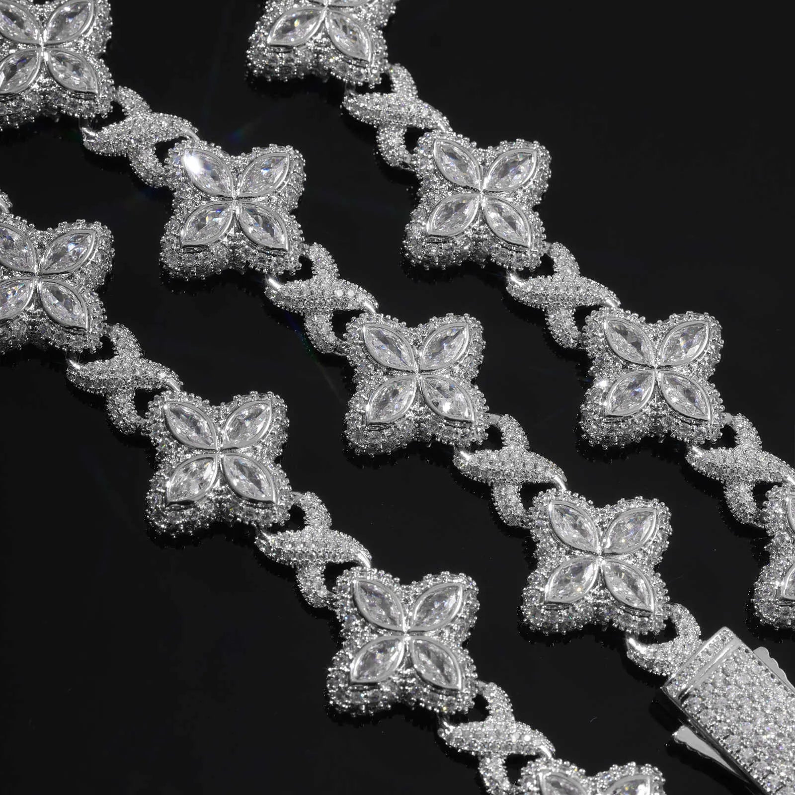 22 Flower VVS Moissanite Iced Out Cuban Link Chain Necklace for Women - Luxury Hip Hop Jewelry Gift for Birthday, Anniversary & Valentine's Day