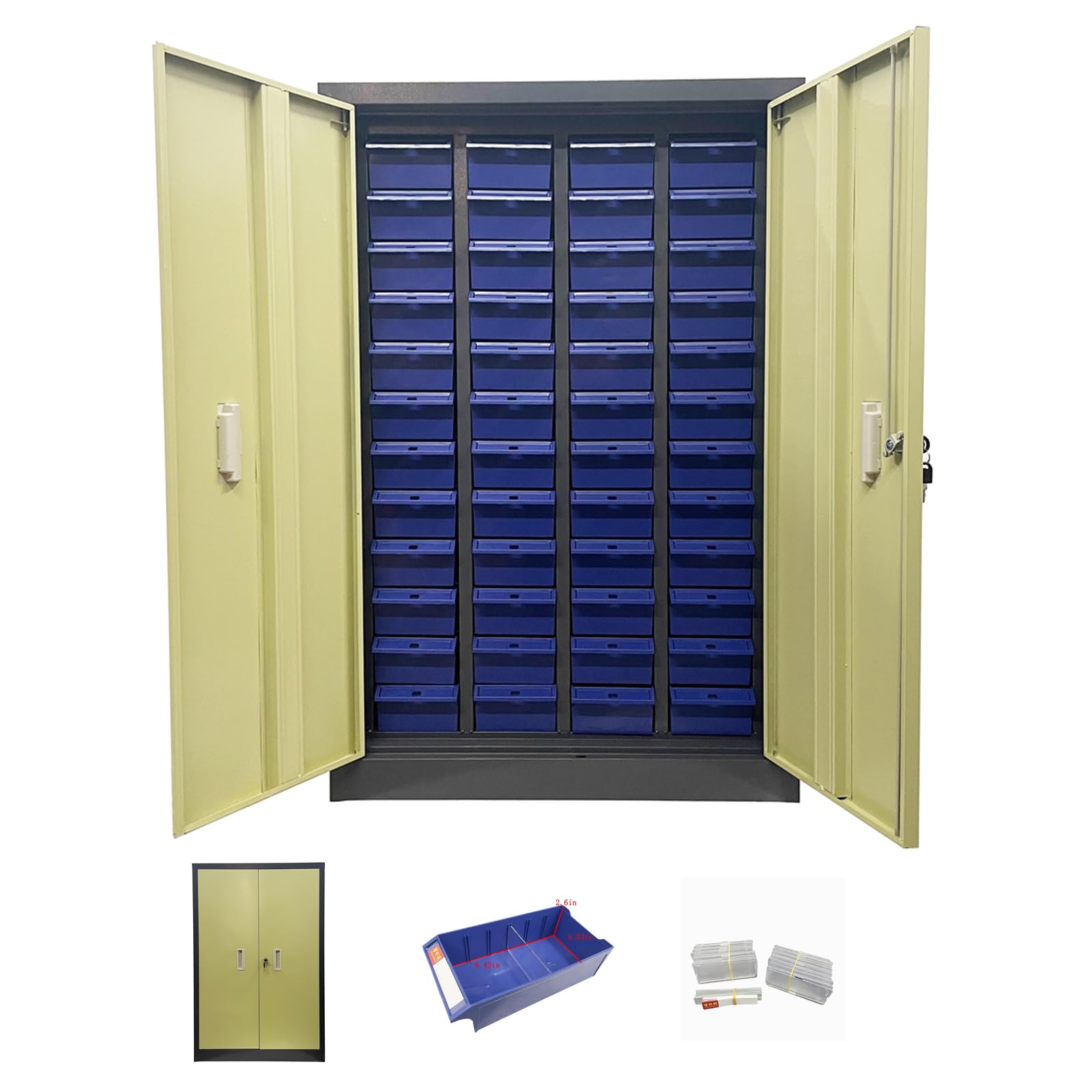INTSUPERMAI 48-Drawer Parts Storage Cabinet with Door - Organizer for Screws, Nails, Beads, Nuts & Small Hardware - Blue Tool Cabinet for Workshop, Garage & Craft Room Organization