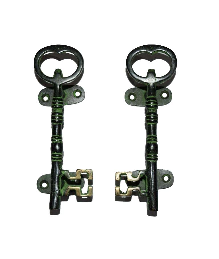 Egyptian Design Brass Puzzle Key Door Handle Pair - Vintage Kitchen Cabinet Door Pulls for Unique Home Decor | Perfect for Antique Style Kitchens, Bedrooms & Entryways