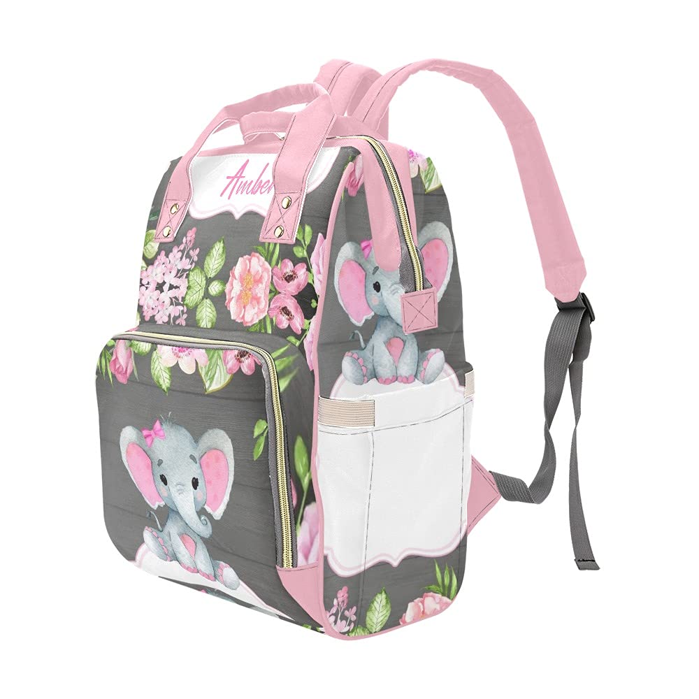 **Personalized Pink Elephant Diaper Backpack - Waterproof Baby Nursing Bag for Travel, Daycare & Outings - Cute Baby Shower Gift for Moms**    *(Use Case: Perfect for moms on-the-go, hospital visits, park trips, and everyday essentials storage.)*