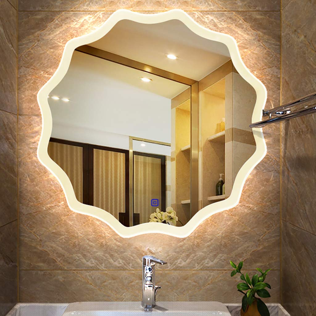 Modern Frameless LED Bathroom Mirror with Lace Edge & Backlight Illumination - Wall Mounted Vanity Mirror (60/70/80cm) - Perfect for Makeup, Shaving & Home Decor