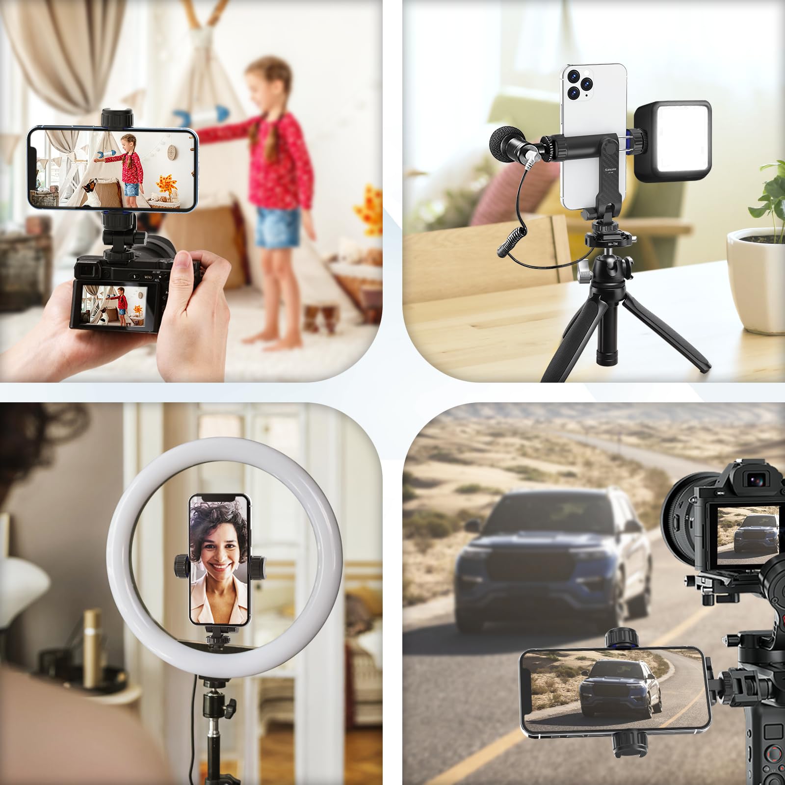 Universal Phone Tripod Mount with 2 Cold Shoes - 360° Rotating & 180° Tilting Smartphone Holder for iPhone, Samsung & All Phones - Perfect for Vlogging, Live Streaming & Photography