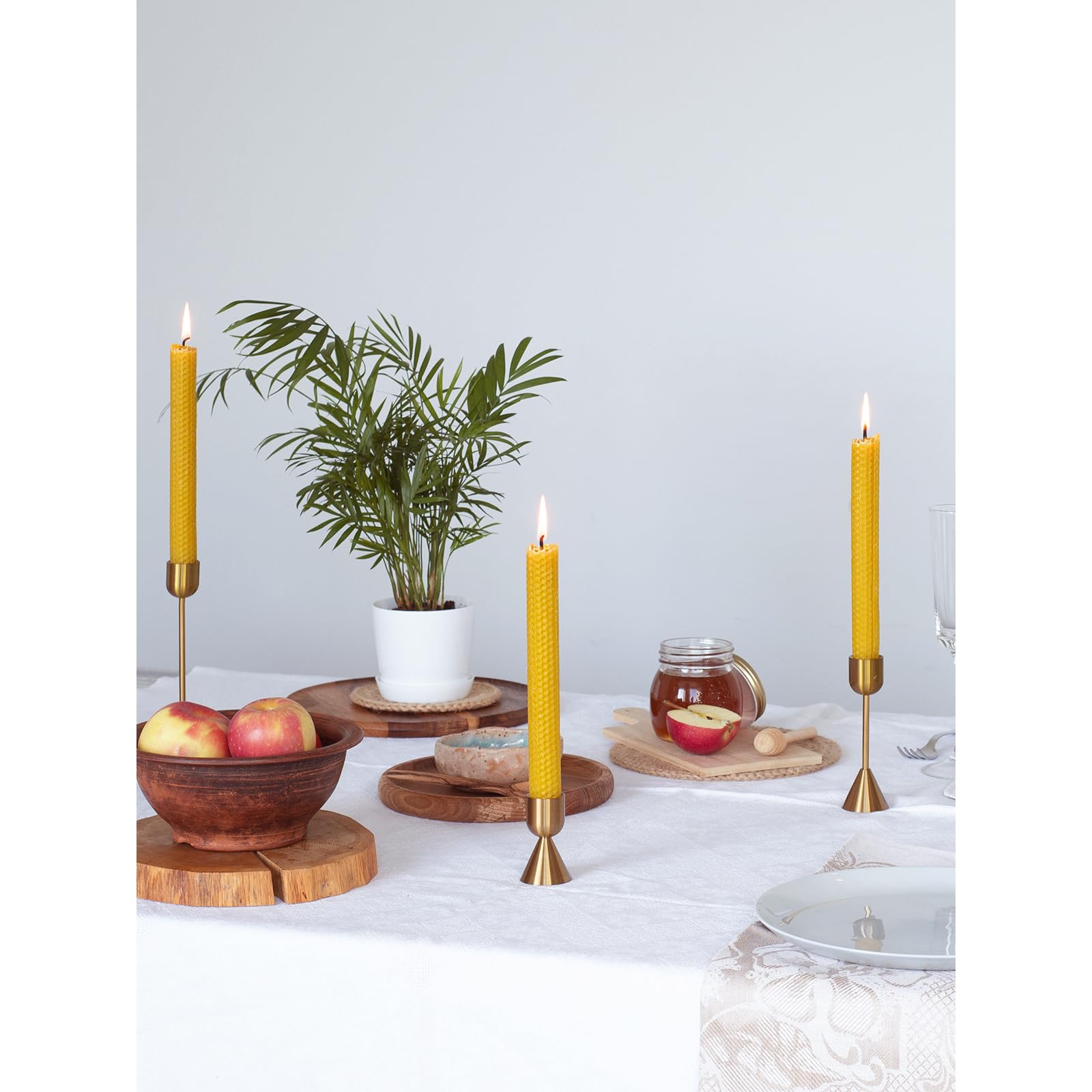 Handmade Beeswax Candles Set of 6 - 8 Inch Natural Taper Candles for Home Decor, Dinner Table & Romantic Ambiance | Long-Lasting 5-Hour Burn Time | Eco-Friendly Hand-Rolled Beeswax Candles with Honeycomb Scent
