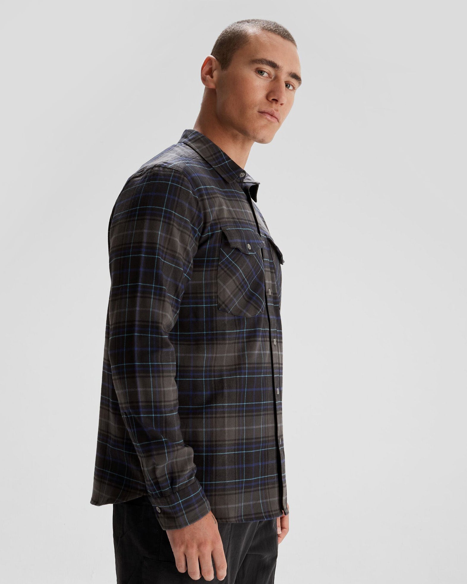 Men's Carrillon HF Long Sleeve Shirt - Hillside Plaid Charcoal - Casual & Business Wear for Office, Outdoor & Travel