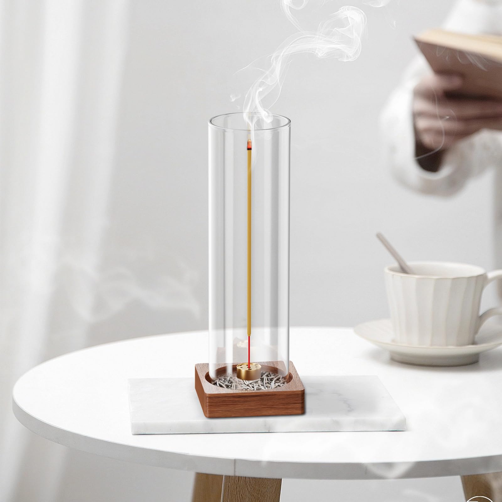 1 Pack Premium Incense Holder for Sticks - Removable Glass Ash Catcher, Anti-Ash Flying Mess-Free Incense Burner - Ideal for Meditation, Yoga, Relaxation & Home Decor - Perfect for Aromatherapy, Spiritual Practice and Creating a Peaceful Atmosphere