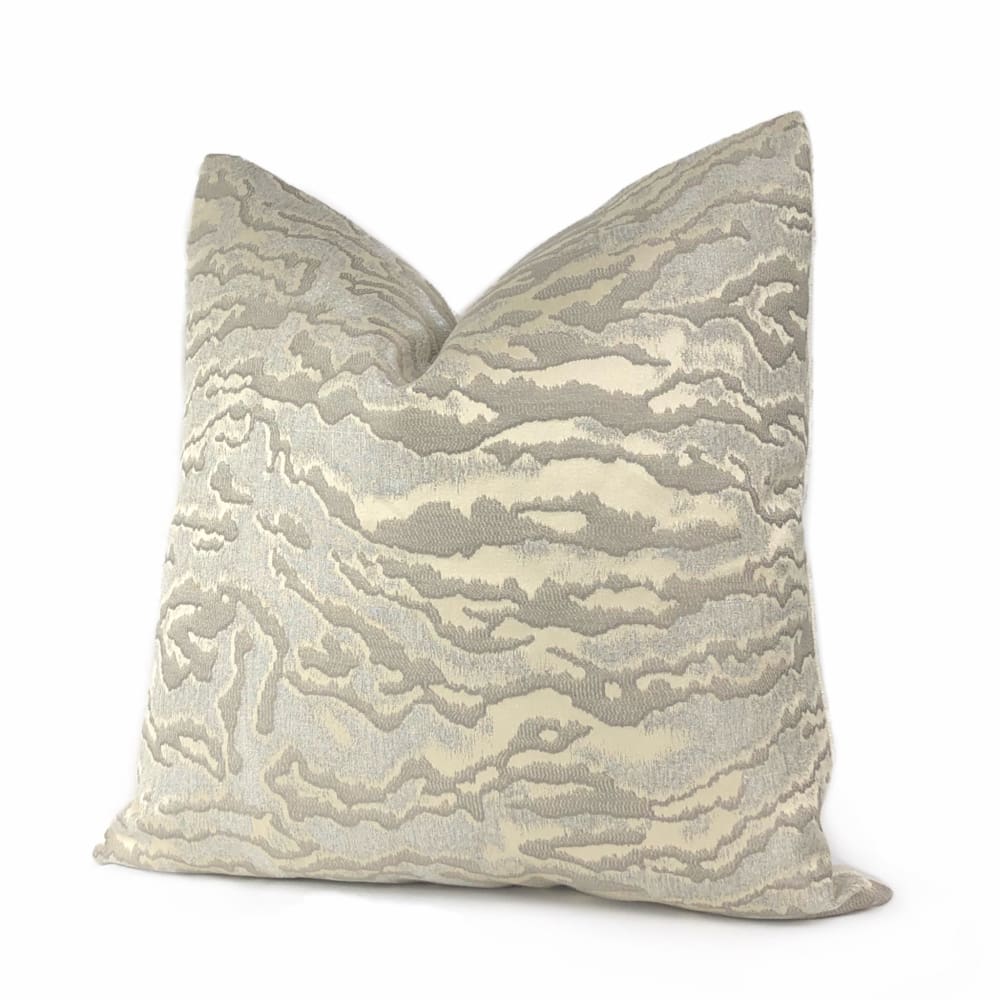 Lucca Ivory & Metallic Silver Tiger Stripe Pillow Cover - Decorative Throw Pillow Case for Sofa, Bed, Couch - Home Decor Accent for Living Room, Bedroom