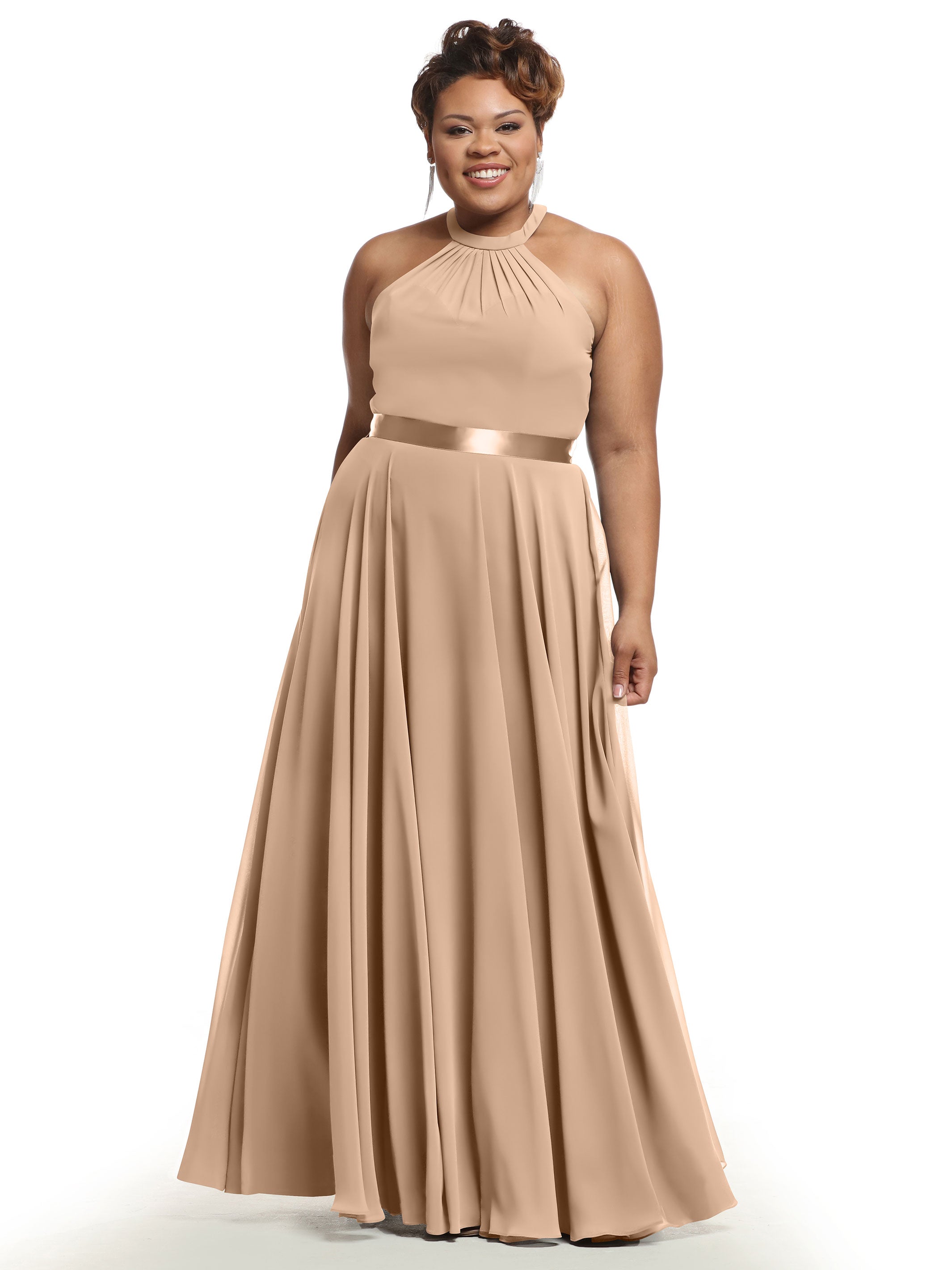 Elegant A-Line Chiffon Bridesmaid Dress with Halter Neckline - Perfect for Weddings, Formal Events & Special Occasions