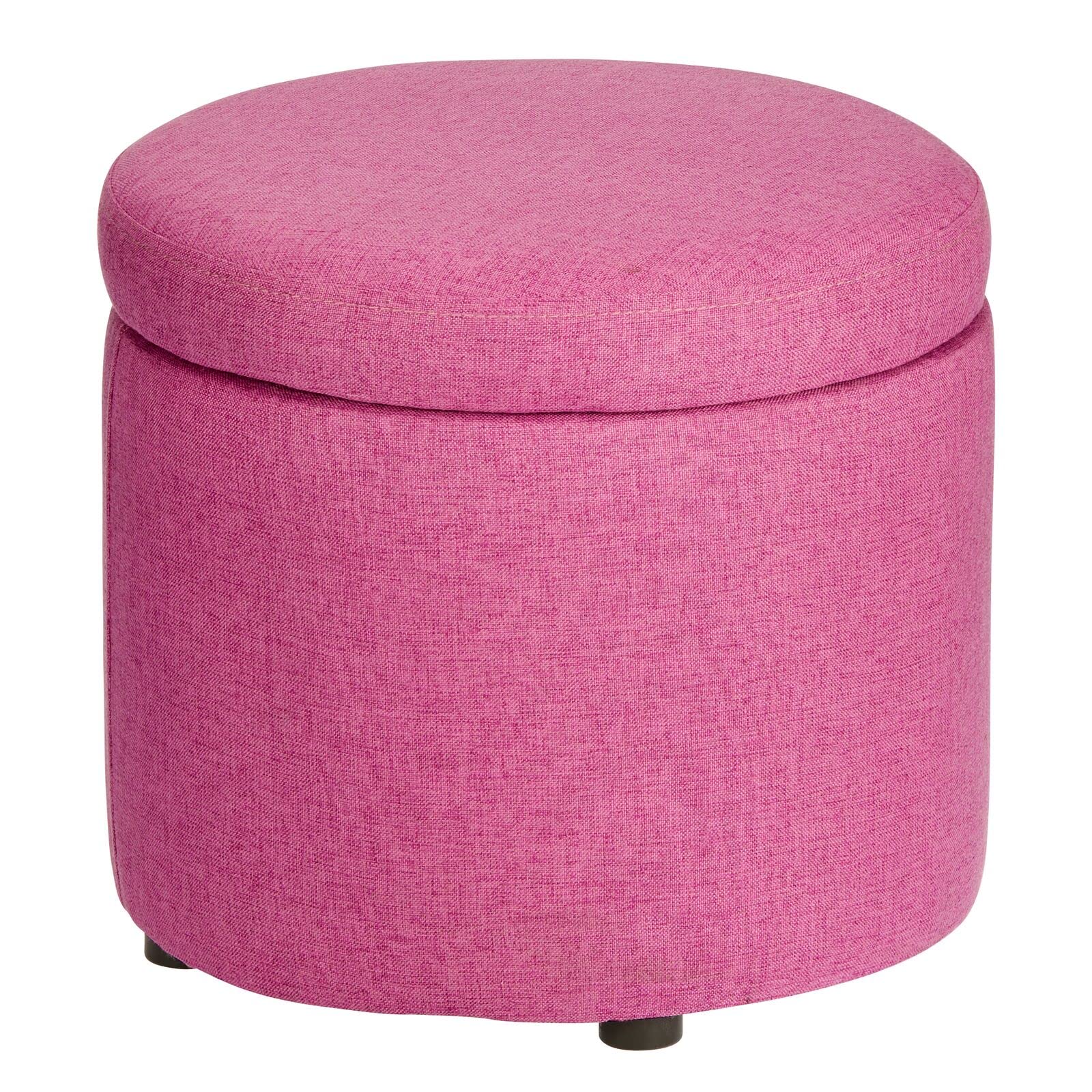 Modern Pink Storage Ottoman Footstool - Small Stool & Organizer Seat for Living Room, Bedroom, Office, Dorm - Multi-Functional Furniture for Extra Seating & Hidden Storage