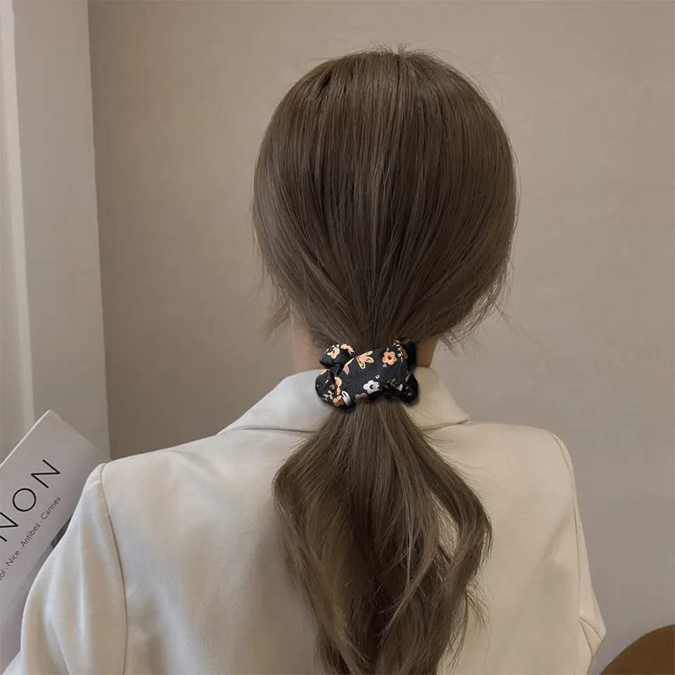 Blubby 12 Pcs Chiffon Hair Bands - Soft Ponytail Holders & Floral Hair Scrunchies for Women Girls - Hair Accessories Set for Everyday, School, Party & Wedding (12 Random Designs)