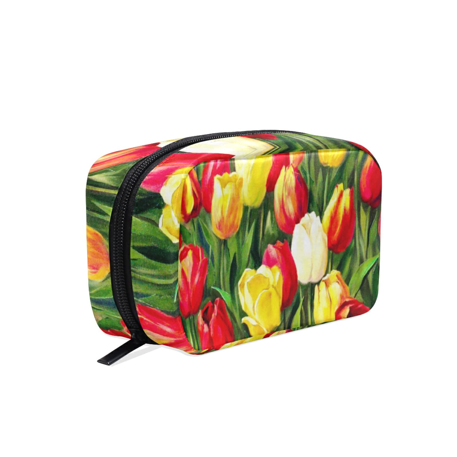 Floral Tulip Print Zippered Cosmetic Bag for Women - Waterproof Makeup Pouch for Travel, Gym & Daily Use | Spring Themed Toiletry Organizer