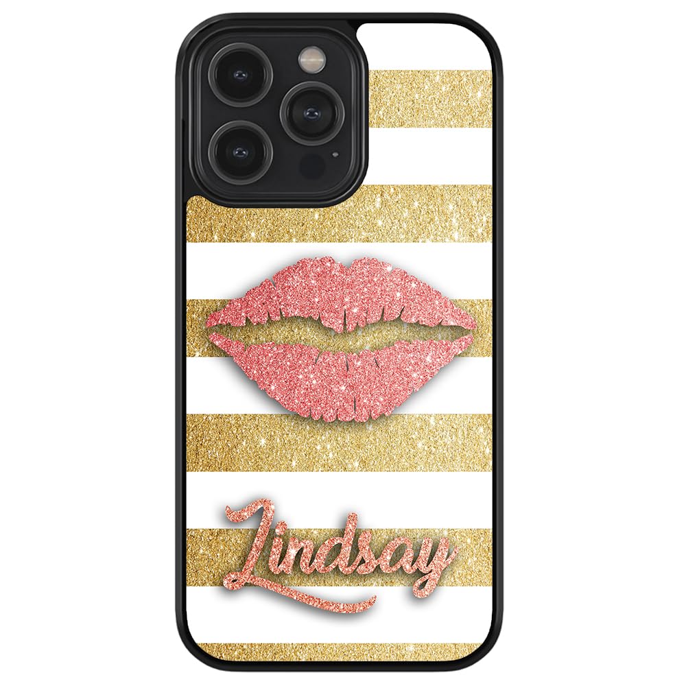 Custom Golden Red Lips Design Shockproof Rubber Phone Case for iPhone 16 Pro Max/15 Pro Max/14 Pro Max/13 Pro/12 Pro/11/X/8/7 Plus - Trendy Protective Cover for Daily Use, Work & Travel