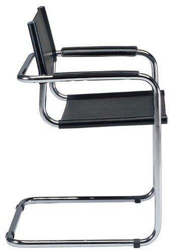 Mart Stam Cantilever Armchair - Black Leather Modern Office Chair for Home & Office - Mid-Century Design Ergonomic Seating for Living Room, Lounge & Workspace