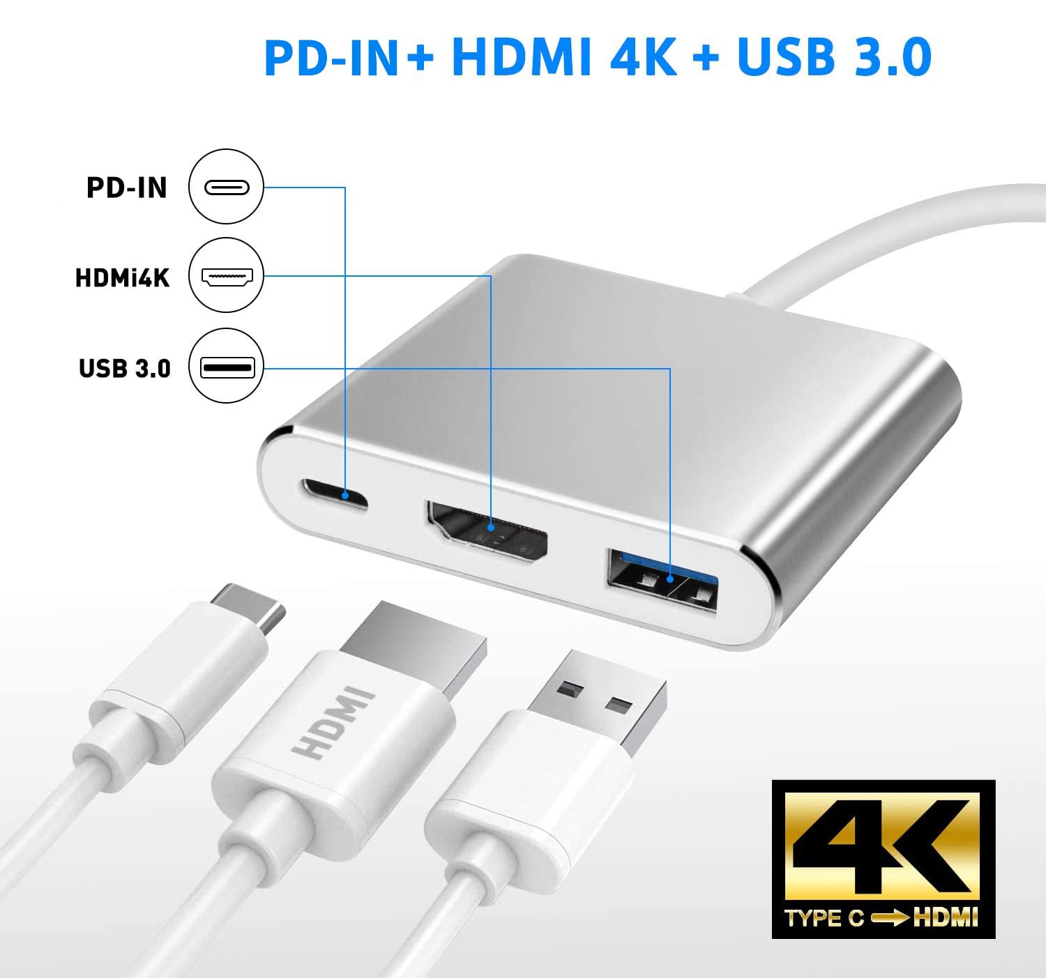 Battony USB C to HDMI Adapter 4K Multiport AV Converter - Compatible with MacBook Pro/Air & iPad Pro - USB C, USB 3.0 & HDMI Ports - Perfect for Home Office, Presentations & Entertainment
