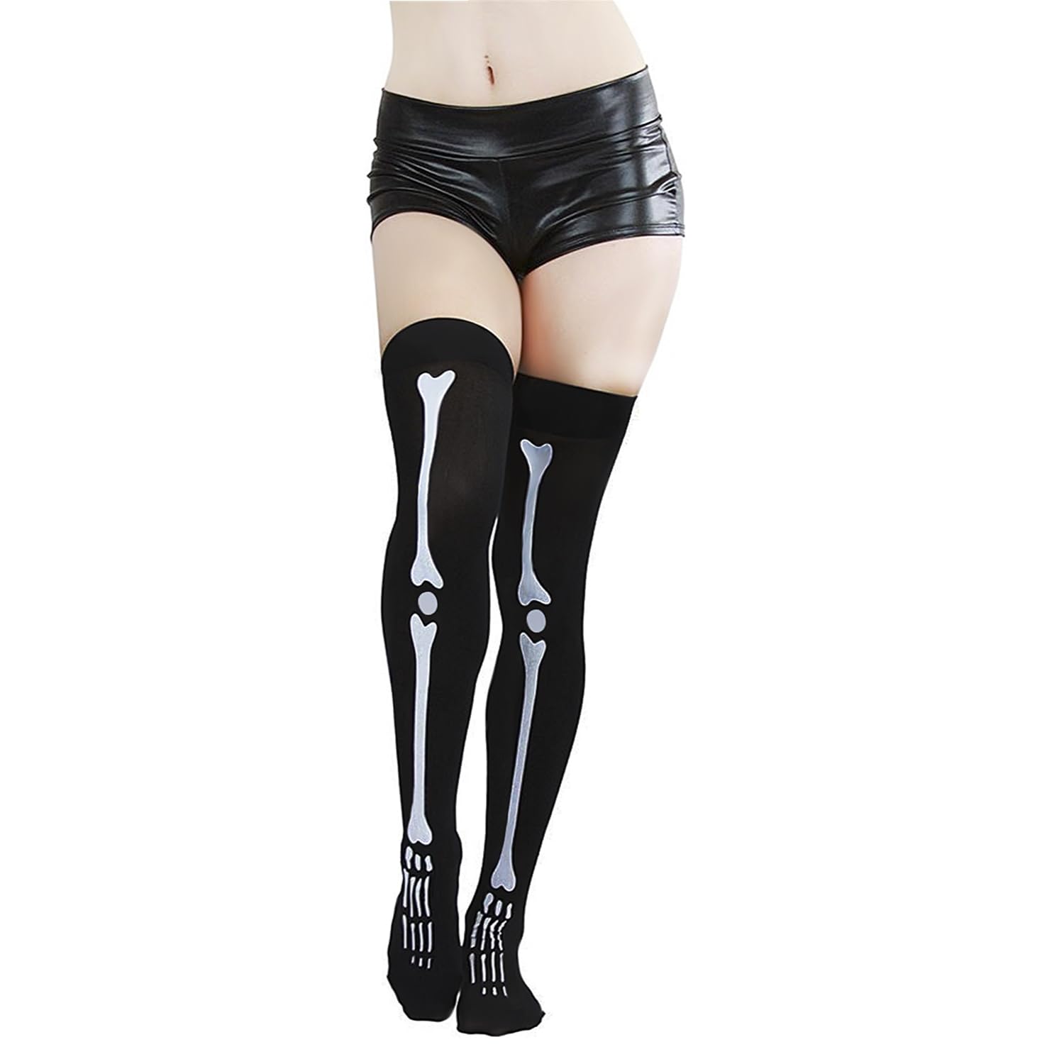 Scary Skeleton Halloween Costume Set - Over Knee Stockings, Arm Sleeves & Gloves for Horror Party, Cosplay, Carnival & Halloween Events | Spooky Outfit Accessories for Adults & Teens