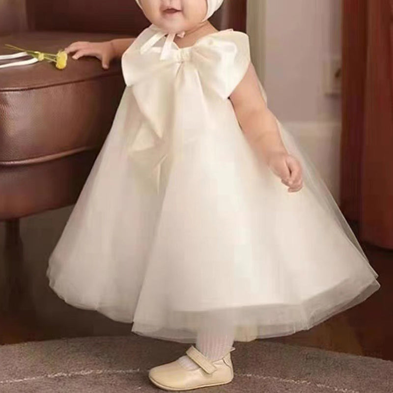 Flower Girl Dress Sleeveless A-Line with Bow and Tulle Skirt - Perfect for Weddings, Birthday Parties & Special Occasions