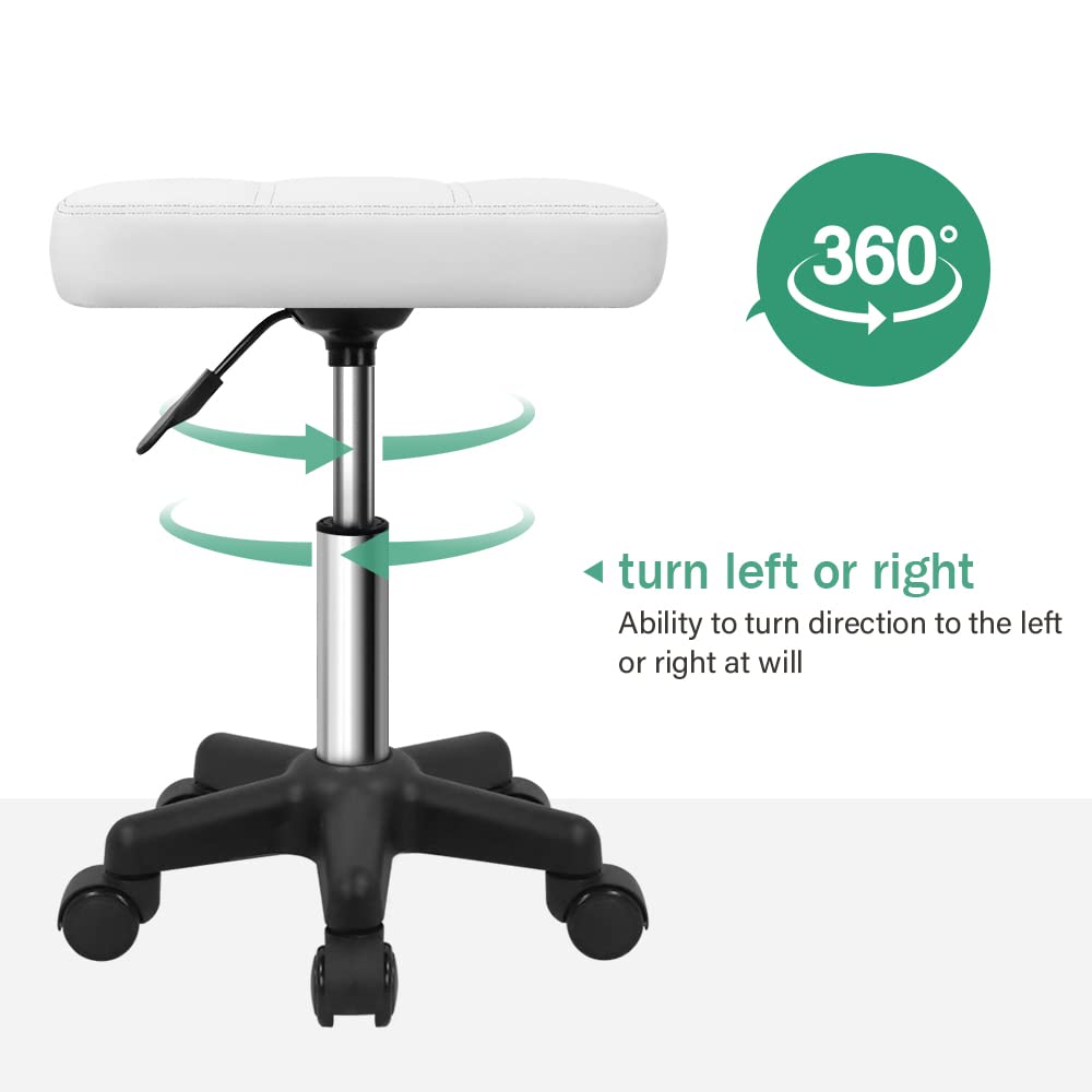 FURWOO Adjustable Height Rolling Stool with Wheels - Swivel Stool Chair for Spa, Salon, Massage - White | Perfect for Hairdressers, Makeup Artists & Beauty Professionals