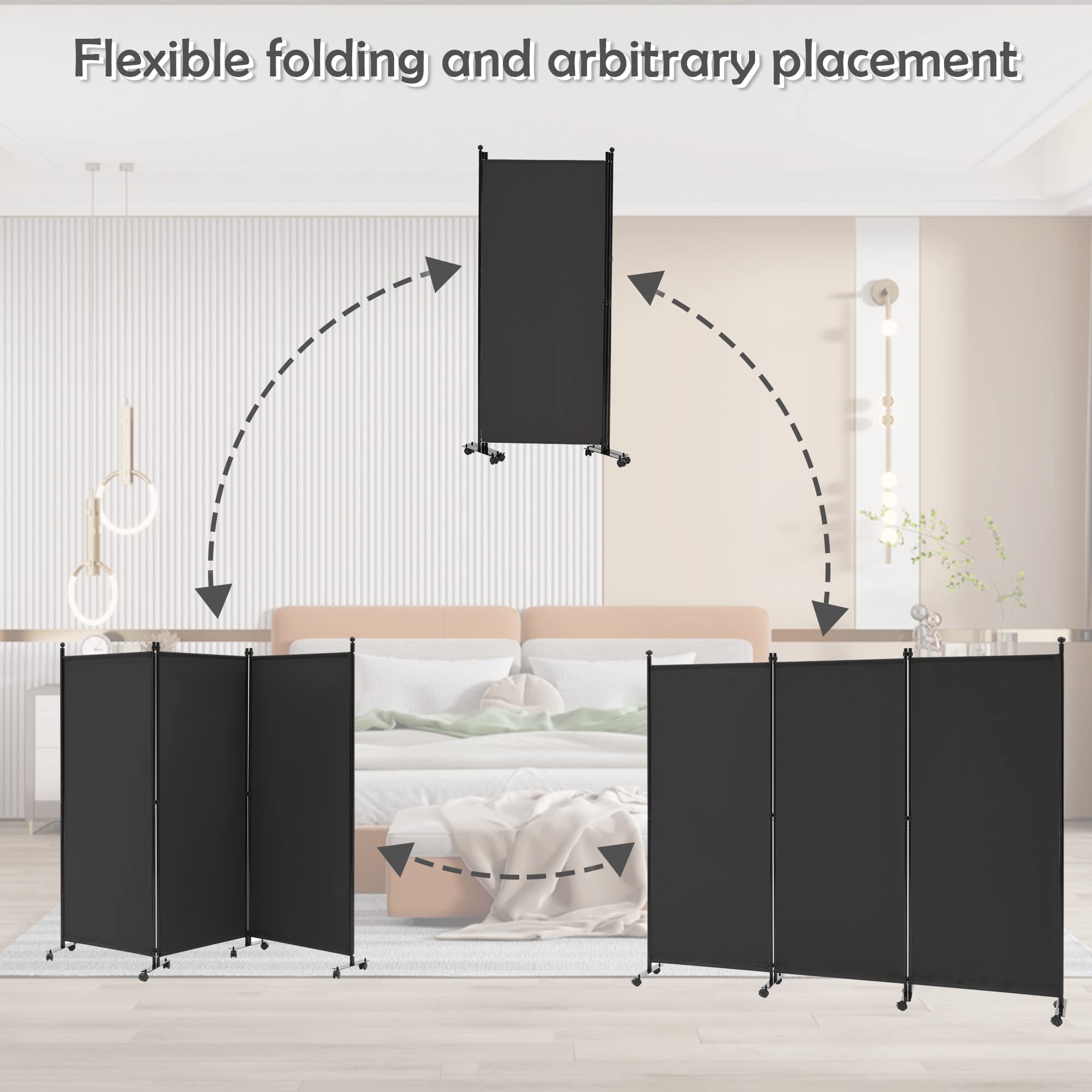 Spurgehom 3-Panel Folding Room Divider - Freestanding Privacy Screen for Office, Bedroom & Commercial Spaces | Portable Partition Wall with Fabric Panels | Ideal for Home Office, Restaurant Dividers & Hospital Privacy (Black)