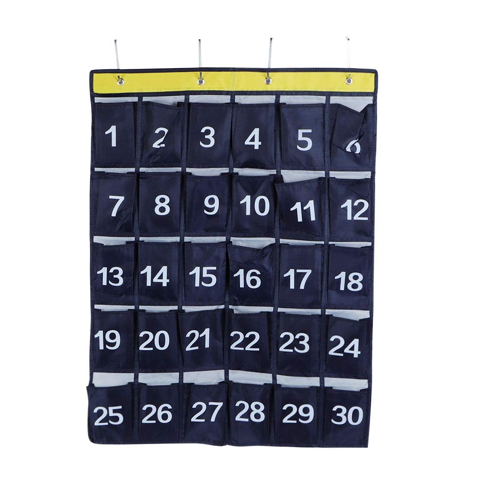 Haokaini Hanging Storage Organizer - Numbered Classroom Pocket Chart for Phones, Calculators & Sundries - Wall & Door Mount School & Office Organization