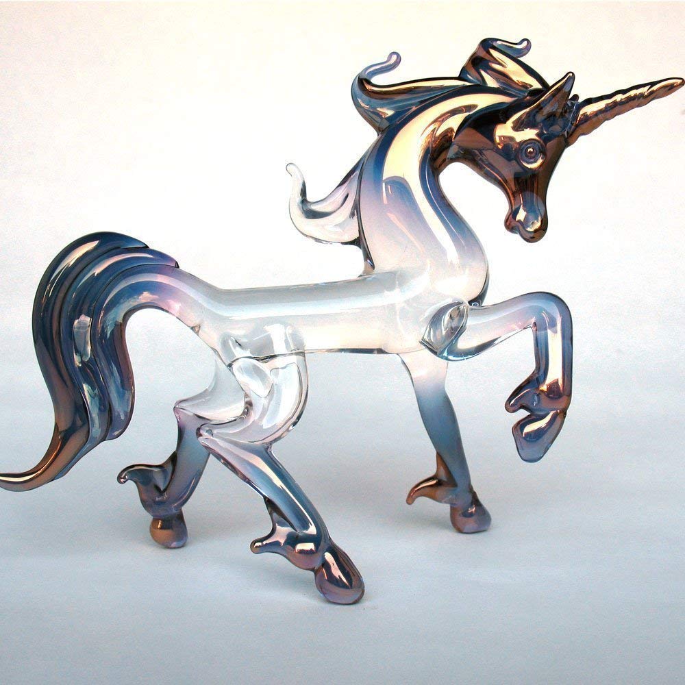 Hand Blown Glass Unicorn Figurine - Elegant Prancing Unicorn Decor for Home, Office & Gift Giving - Perfect for Nursery, Birthday Party & Fantasy Themed Decorations
