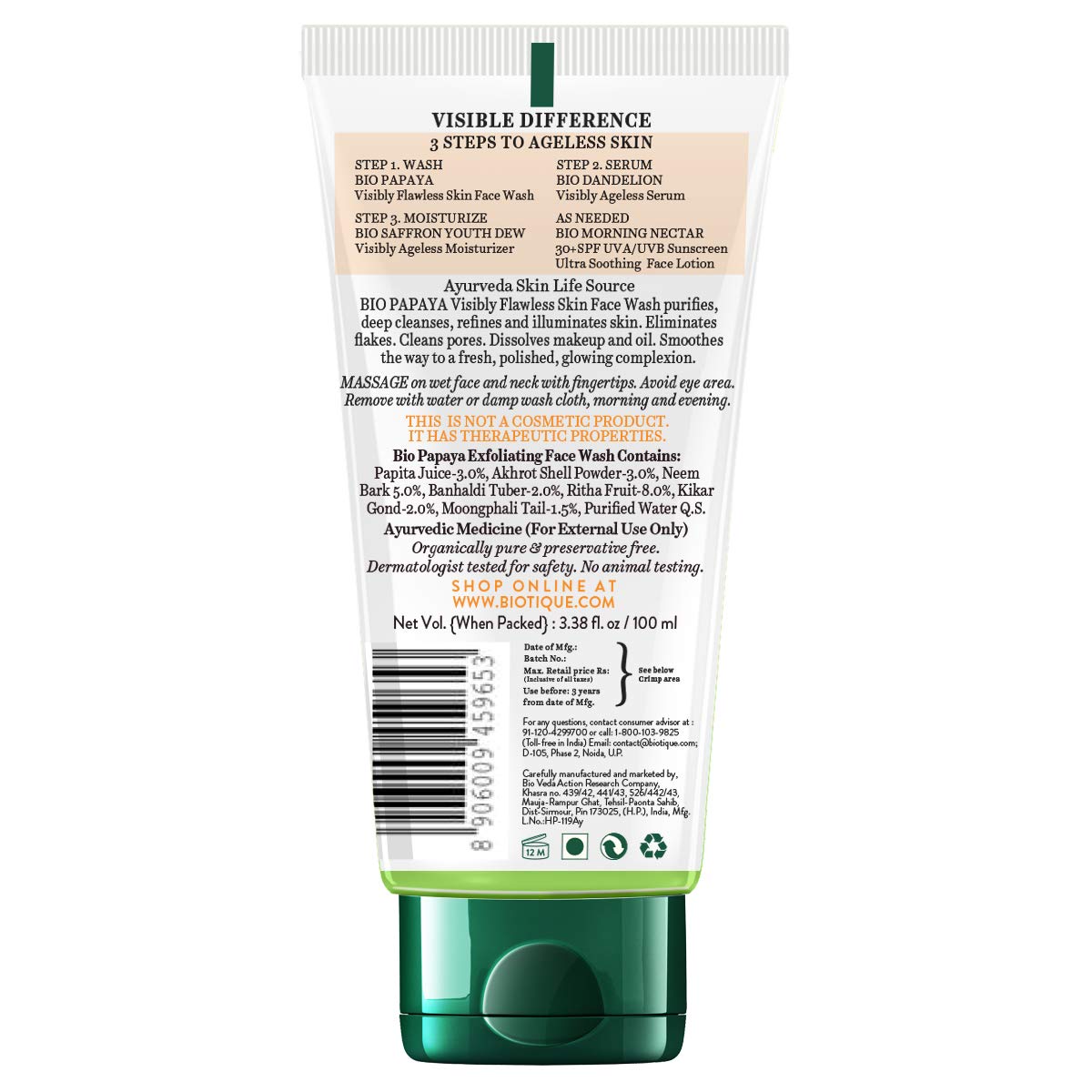 Biotique Bio Neem Purifying Face Wash for Acne & Oily Skin - 150ml | Bio Papaya Brightening Face Wash with Gentle Exfoliation - 100ml | Natural Skincare for Daily Cleansing & Glowing Complexion