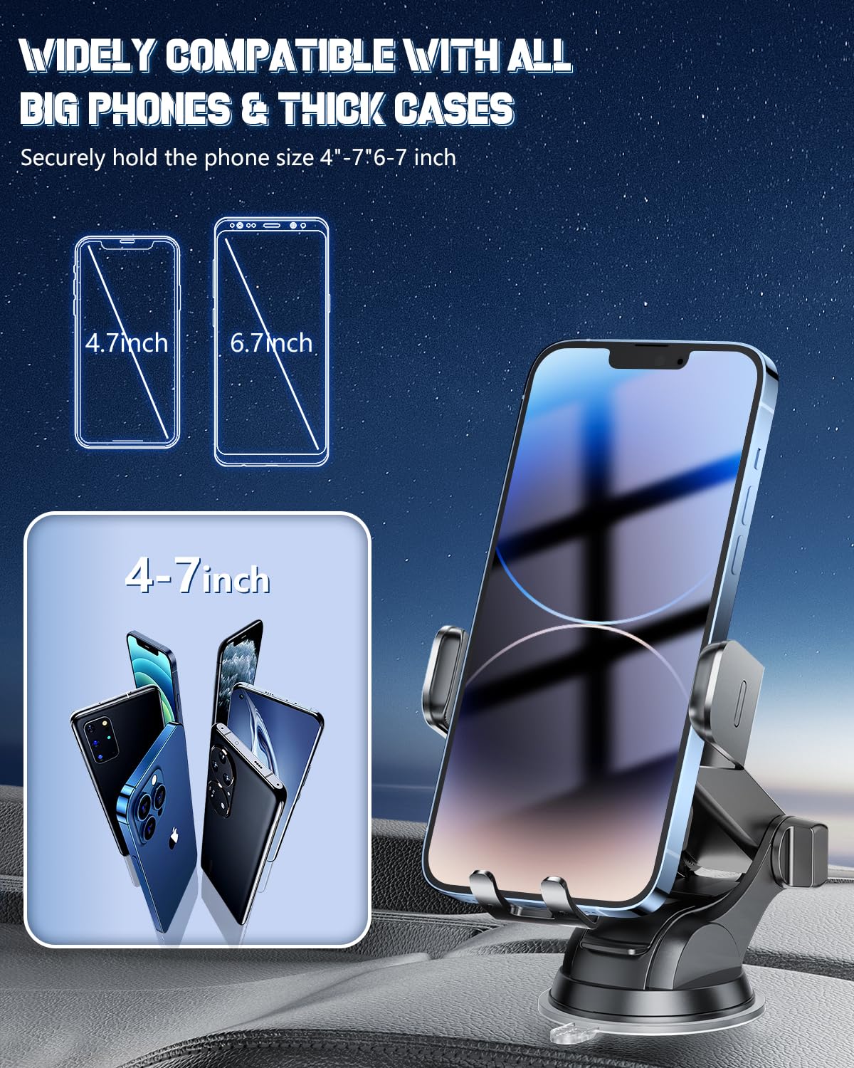 Fast Wireless Car Charger & Phone Holder - 3-in-1 Auto Clamping Mount for iPhone 16/15/14/13/12/11/XS/XR & Samsung S23 Ultra/S22/S21/S20/S10+/S9+/Note 9 - Perfect for Road Trips & Commuting