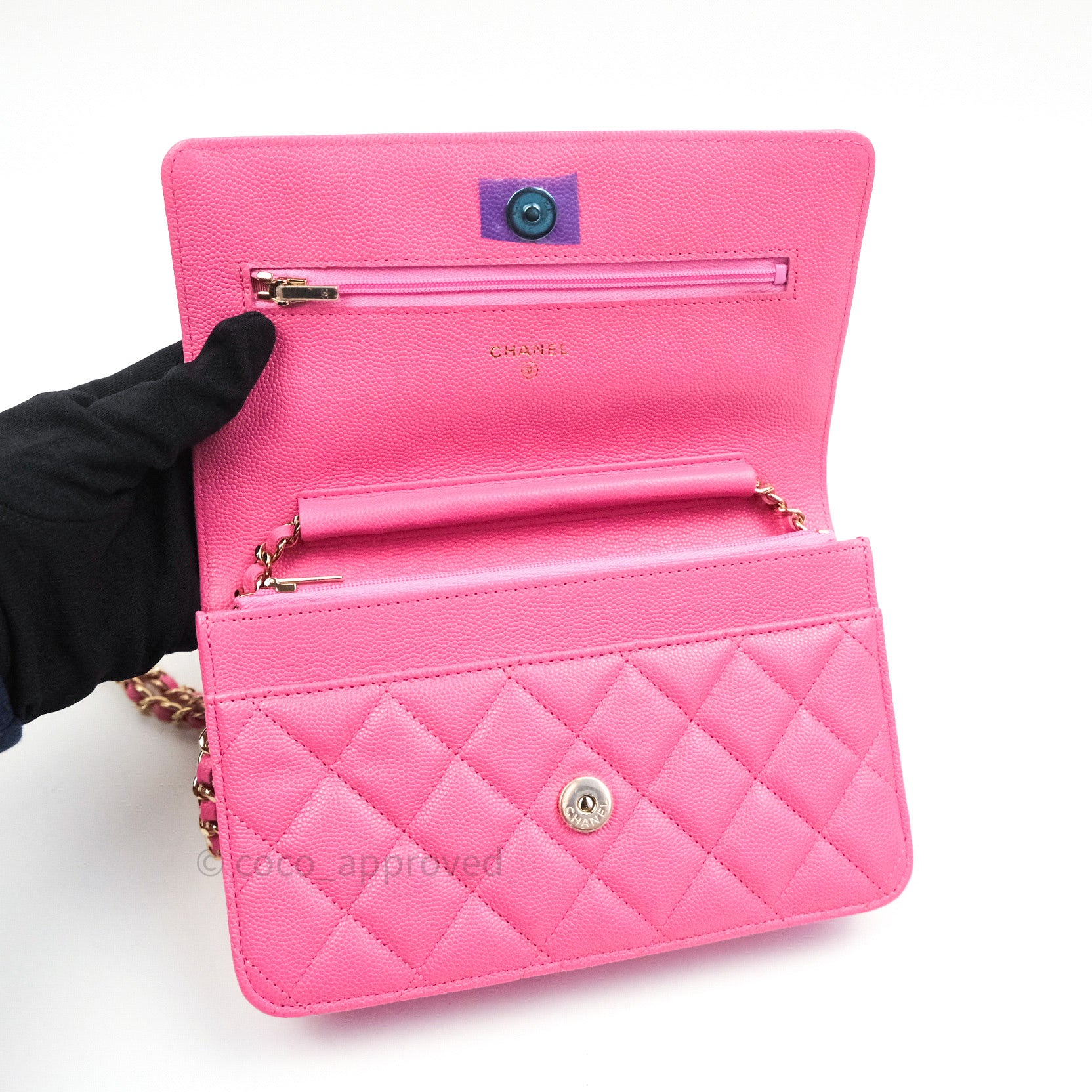 Chanel Caviar Quilted Wallet on Chain WOC in Pink with Light Gold Hardware - Perfect for Evening Events, Date Nights & Luxury Fashion Accessories