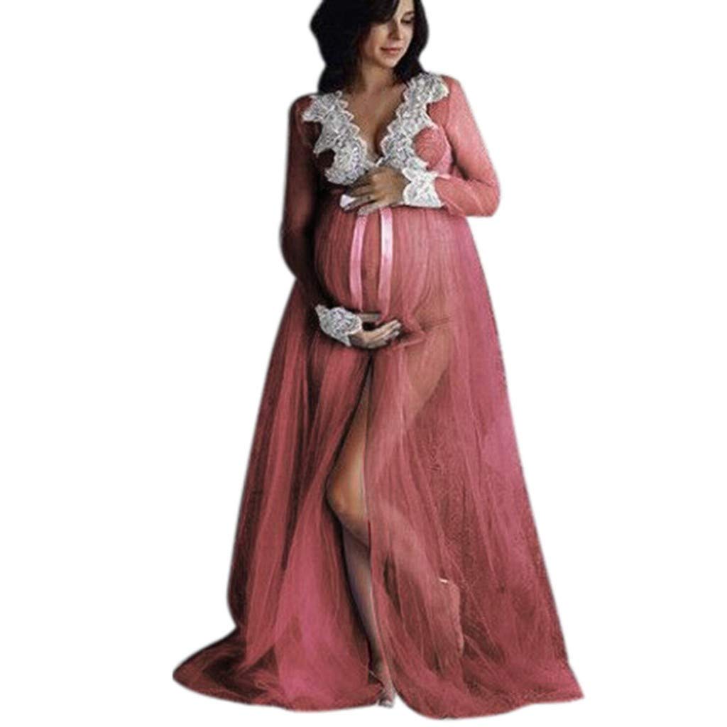 Elegant Beige Lace Maternity Dress for Women - Long Sleeve Pregnancy Dress for Baby Shower, Maternity Photo Shoot & Special Occasions