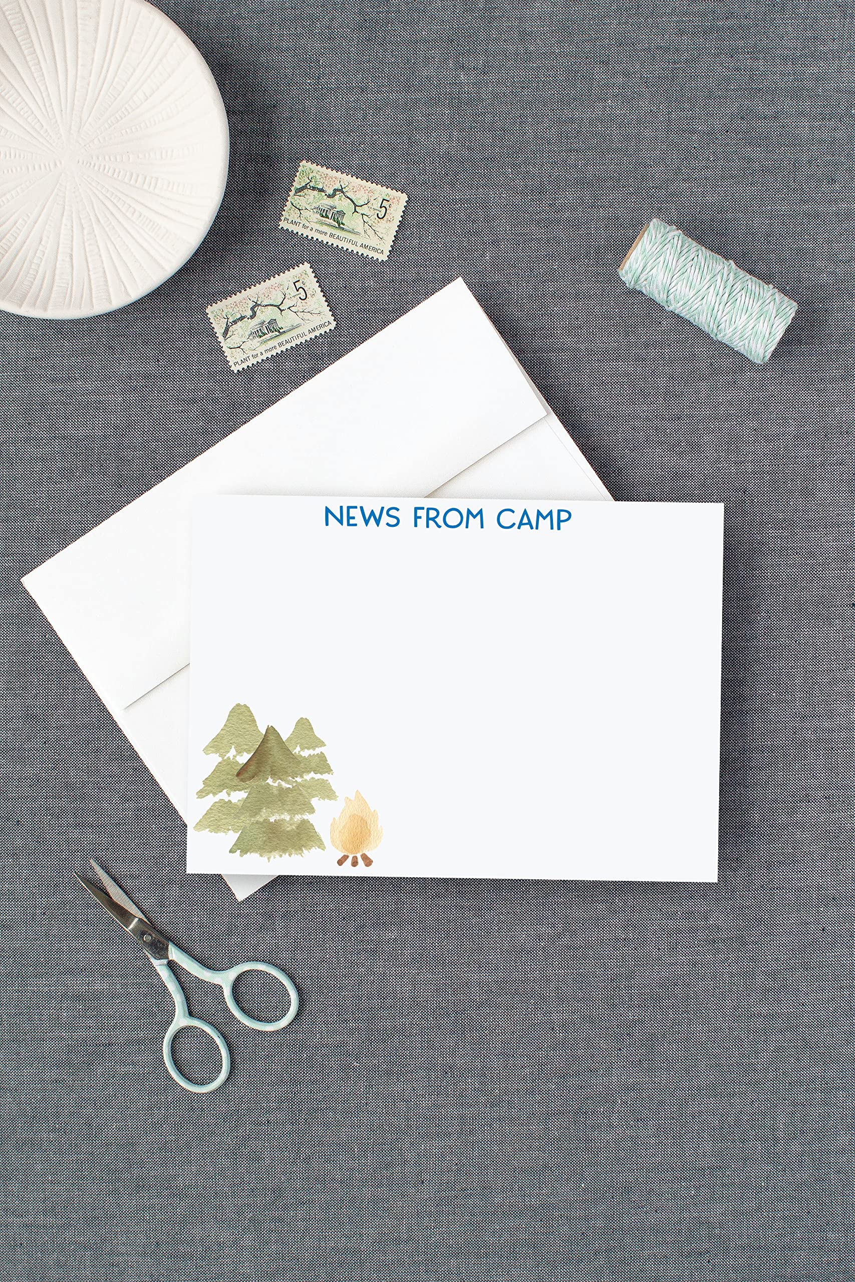 Camp FLAT Greeting Cards for Kids - 22-Pack Stationery Set with Envelopes for Boys & Girls at Sleepaway Camp | Perfect for Summer Camp Letters, Friendship Notes & Homesick Messages