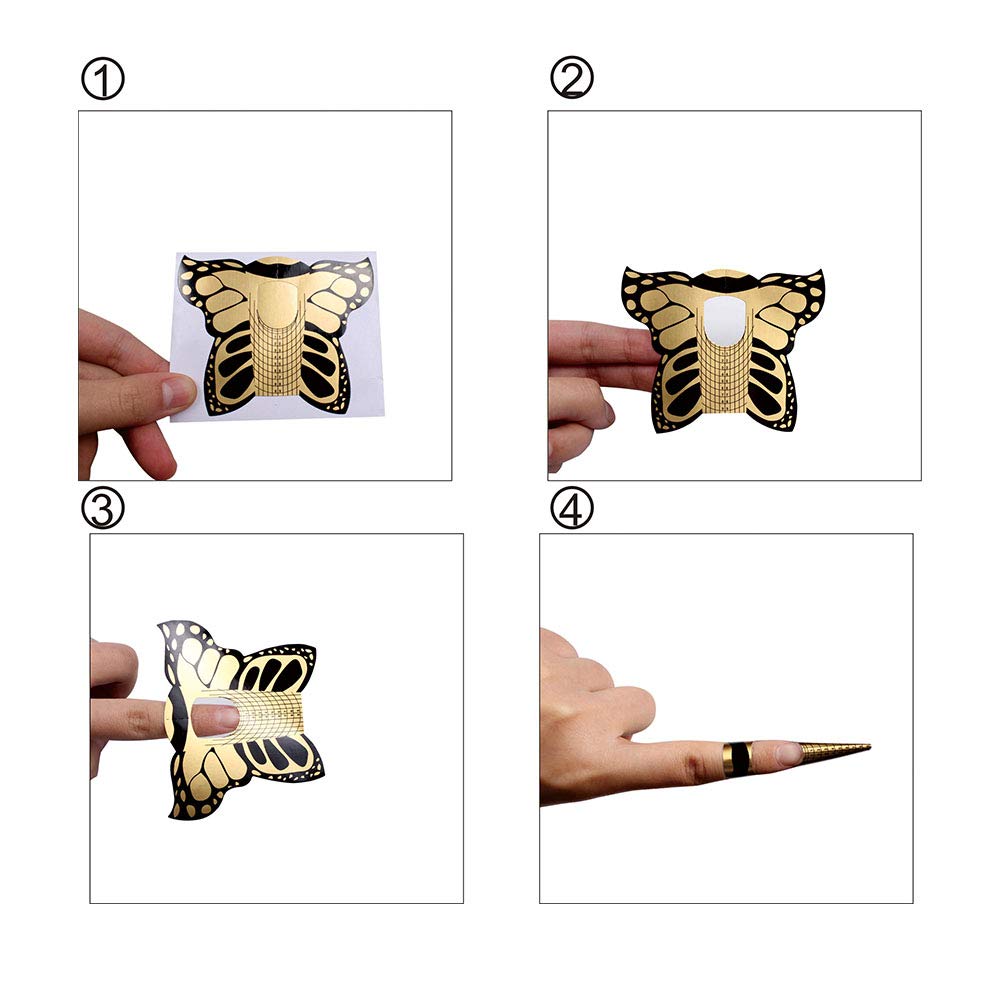 BeautyLeader 100pcs Professional Butterfly Square Nail Forms for C Curve Acrylic & UV Gel Nails - Nail Extension Builder, Art Tool Guide Stickers Dispenser - Perfect for Salon, Home Manicure & DIY Nail Art