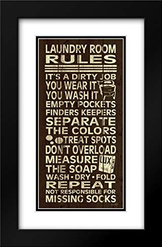 15x24 Black Modern Framed & Double Matted Museum Art Print - Laundry Room Rules II Wall Decor for Home, Office & Laundry Room