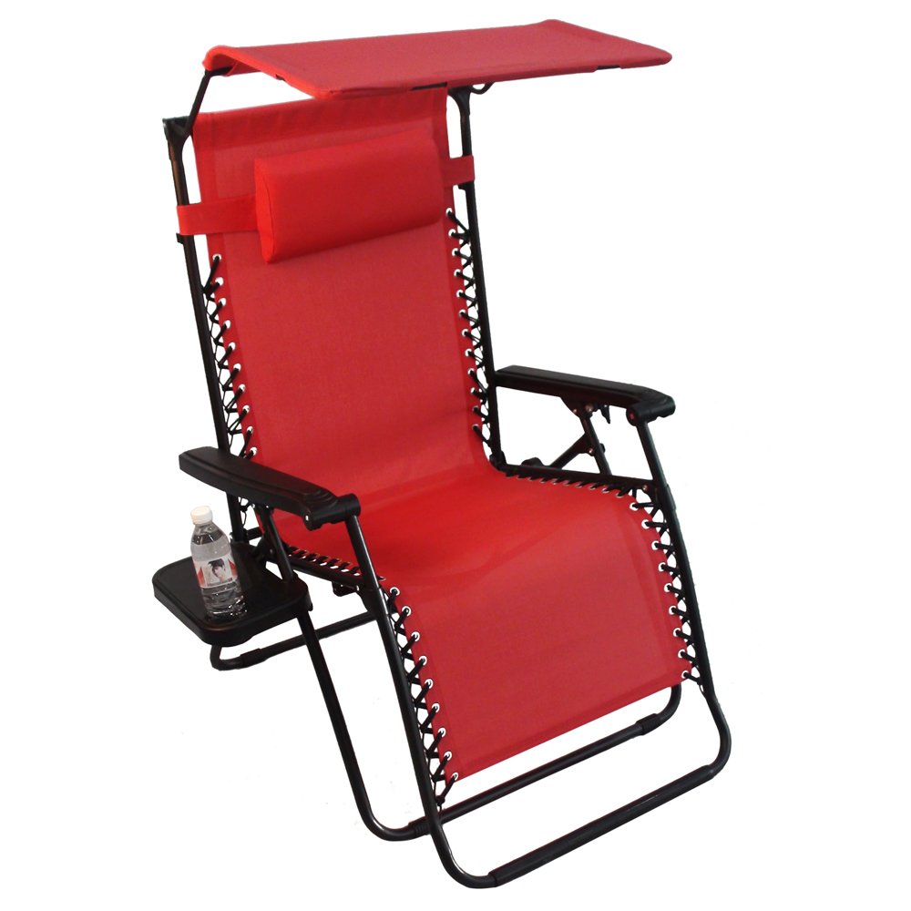 Jeco Oversized Zero Gravity Chair with Sunshade & Drink Tray - Heavy Duty Reclining Lounge Chair for Patio, Poolside, Beach & Backyard Relaxation - Red Outdoor Recliner
