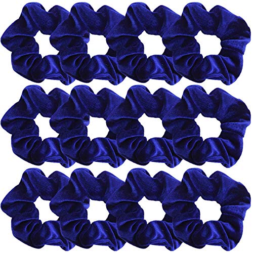 12 Pack Velvet Hair Scrunchies - Soft Elastic Hair Ties for Women & Girls (Blue) | Gentle No-Slip Hair Bands for Workout, Yoga, Sleep & Everyday Use