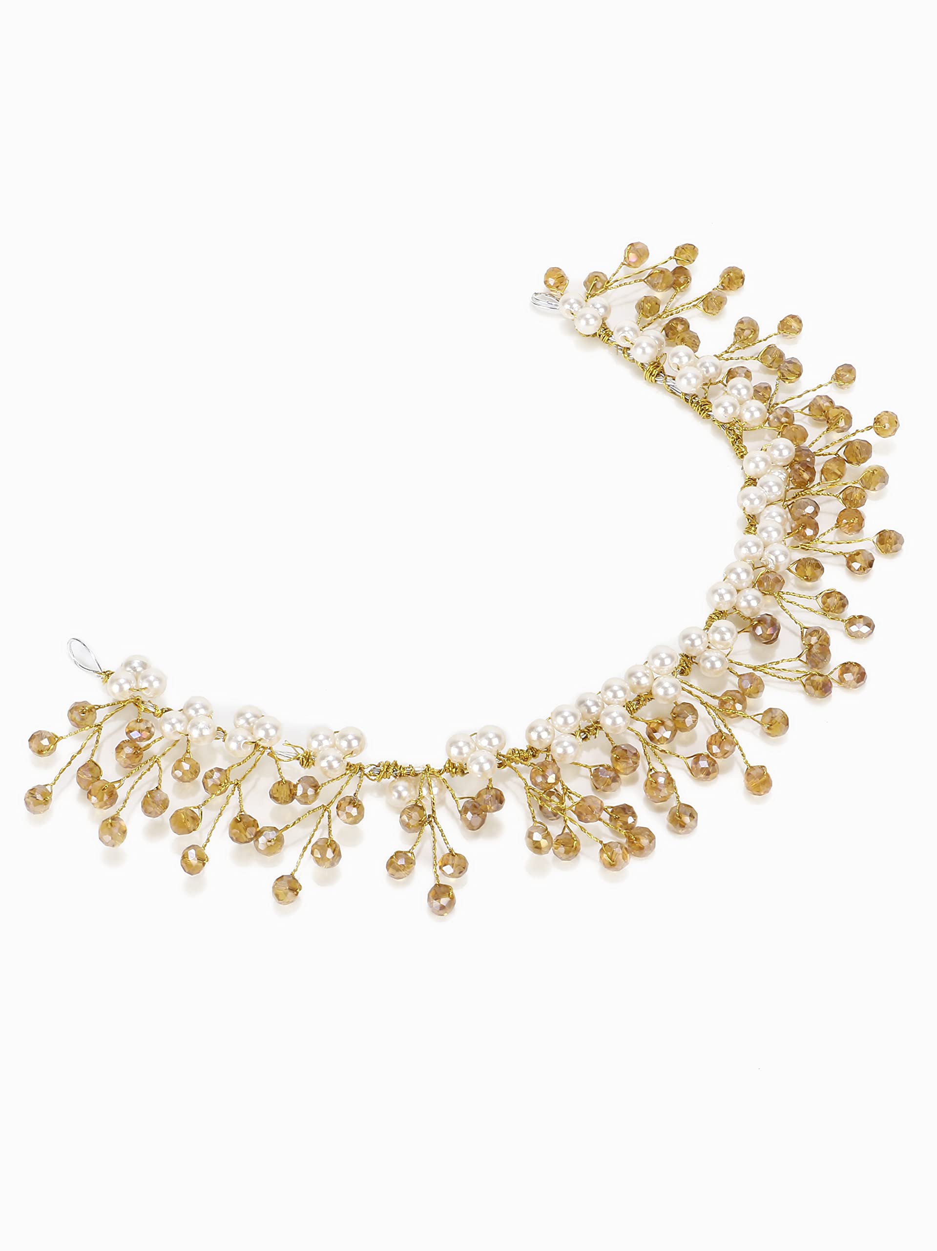 FIMBUL Pearl Yellow Crystal Hair Vine Headpiece - Bridal Headdress & Hair Pins for Women and Girls - Perfect for Weddings, Proms, and Special Occasions