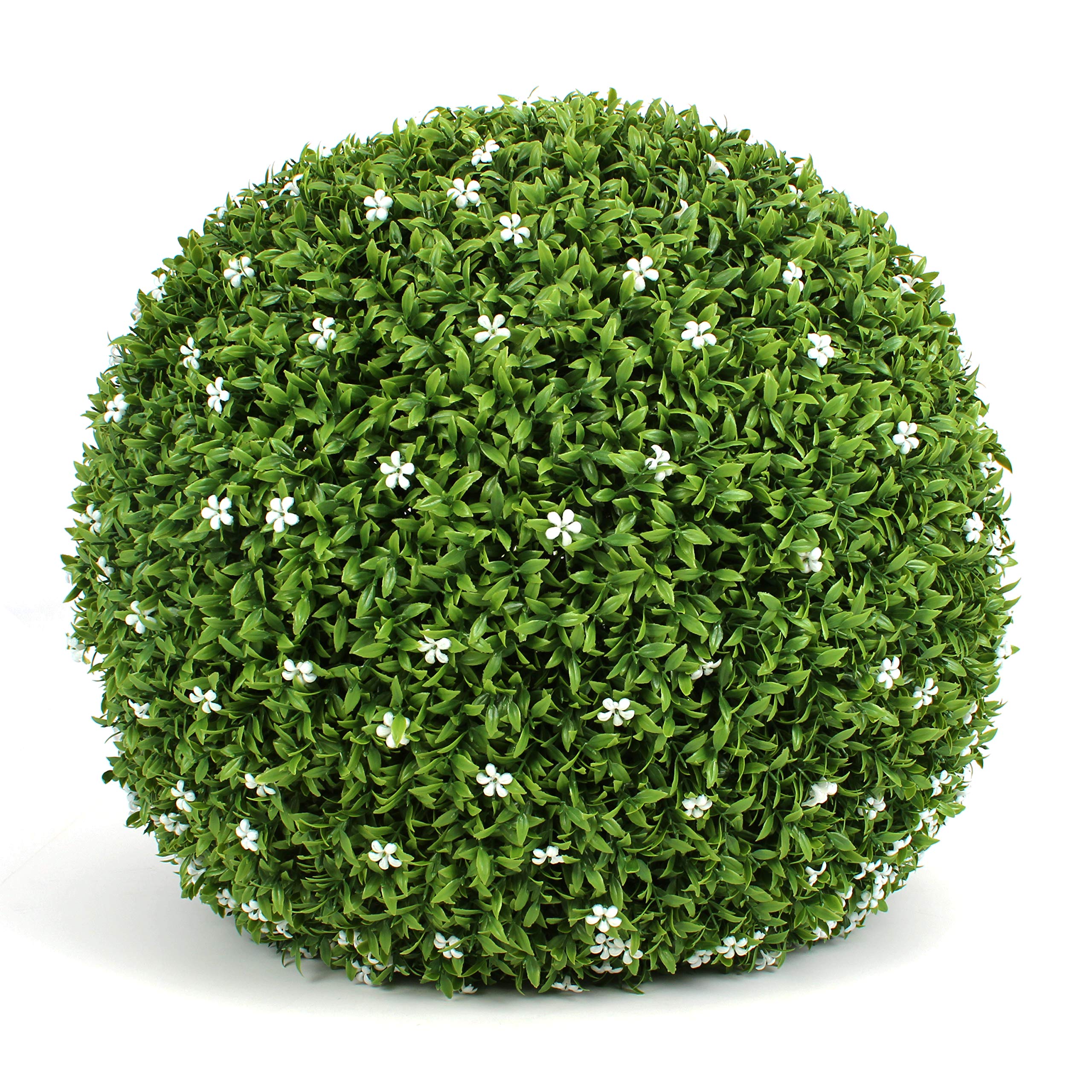 3rd Street Inn White Flower Grass Topiary Ball - Artificial Plant Set for Indoor/Outdoor Wedding Party Decor - Faux Foliage Garden Sphere - Tree and Bush Substitute (19