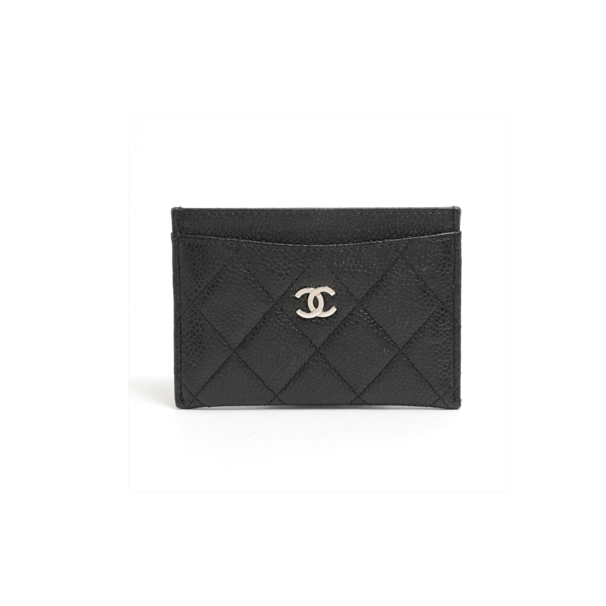 Chanel CC Logo Black Caviar Leather Card Holder Wallet - Luxury Compact Card Case for Everyday Use & Travel Essentials