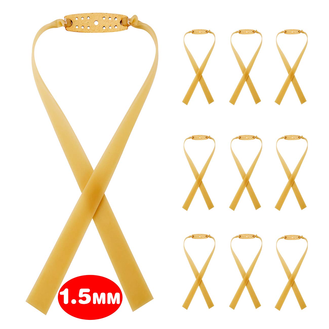 AiminGo Slingshot Bands - 10 Pack 1.5mm Extra Thick Heavy Duty Flat Rubber Bands, Natural Latex Gold Color - Perfect for Hunting, Outdoor Sports & Target Practice