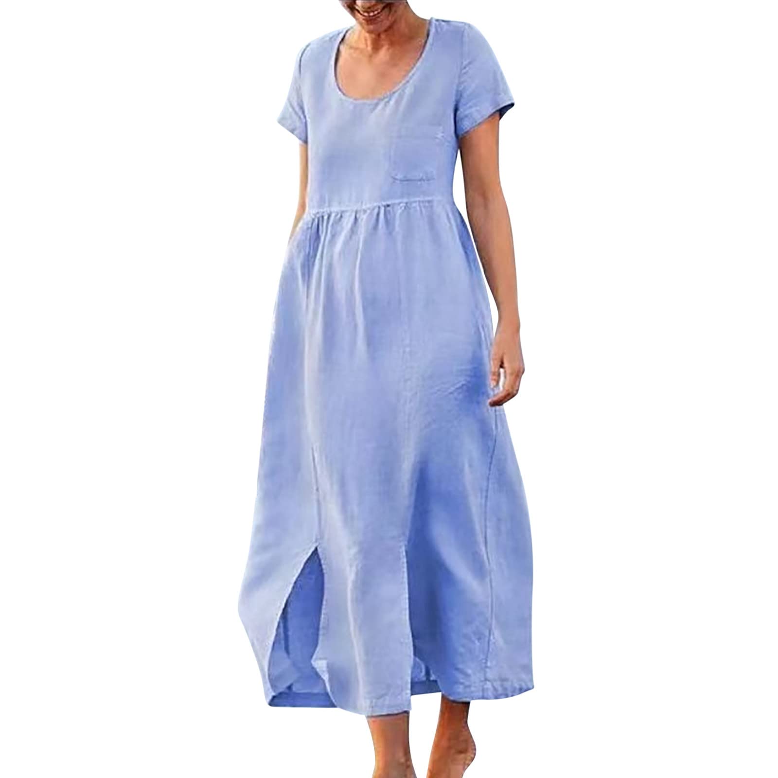Elegant Women's Evening Gown - Casual High Slit Midi Dress with Short Sleeves & Crewneck - Perfect for Cocktail Parties, Date Nights & Special Occasions