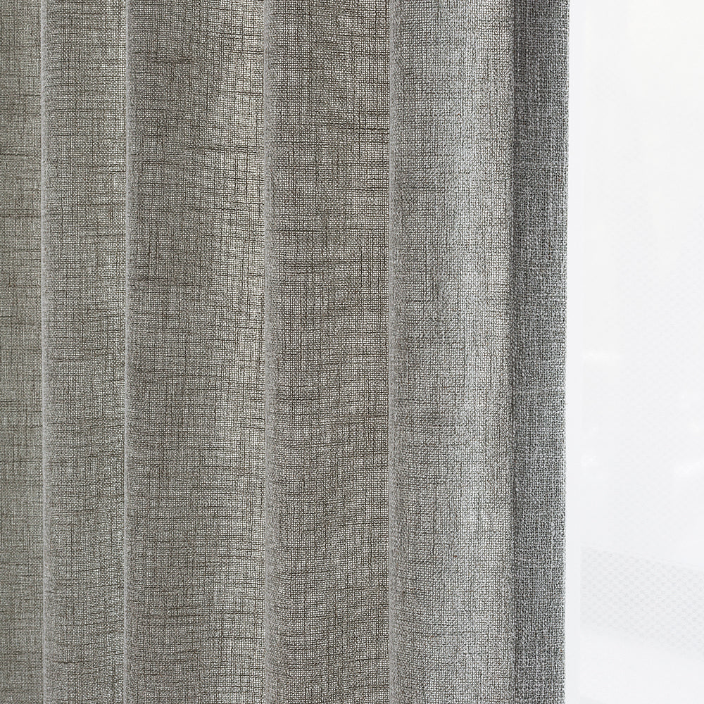 Stone Gray Blackout Curtains - Heavyweight Linen Canvas Drapes with Elegant Pleated Design for Living Room & Bedroom | Noise Reducing & Thermal Insulated Window Treatments