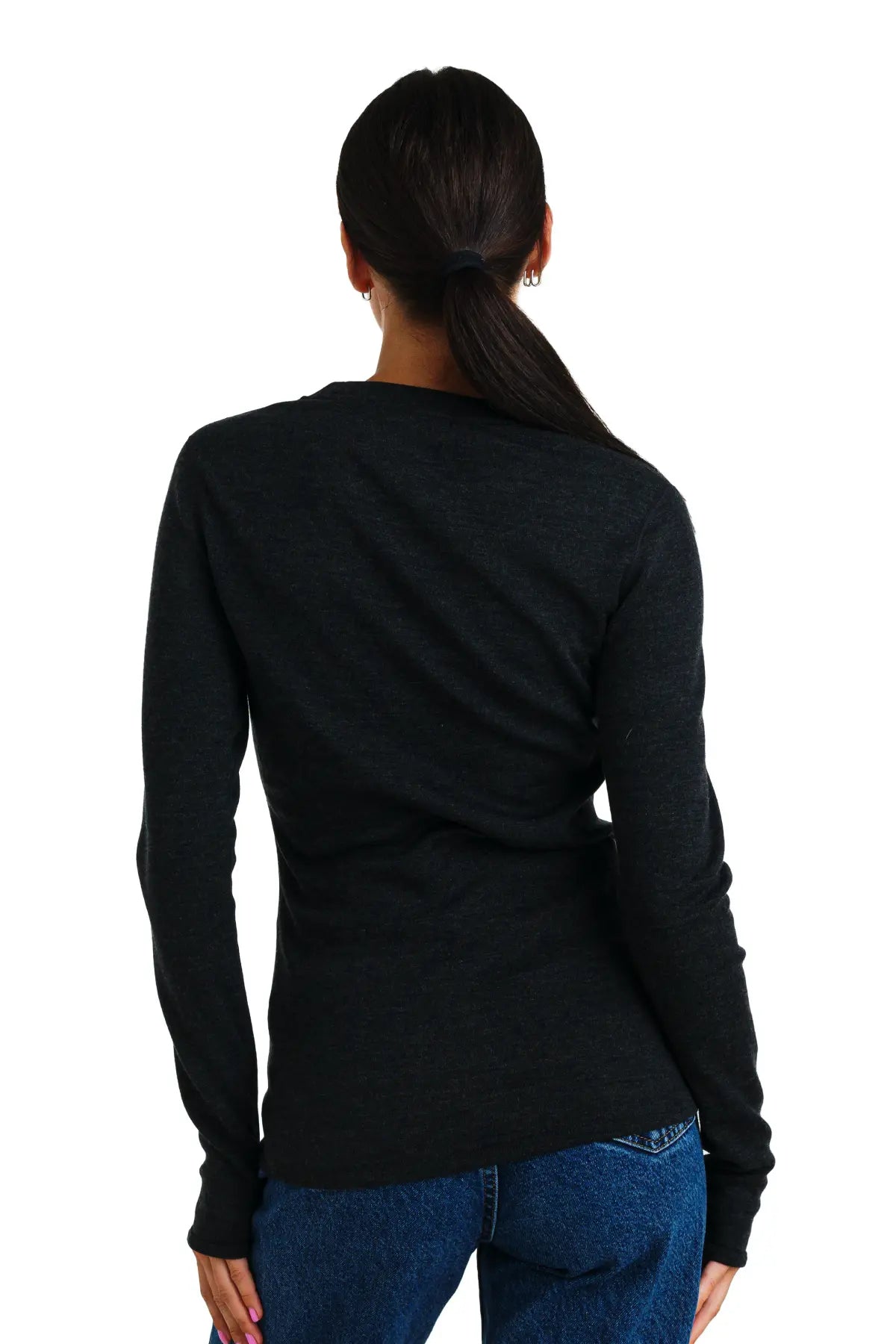 Premium Women's Merino Wool Long Sleeve Shirt 320 GSM - Charcoal Grey - Warm & Soft Base Layer for Hiking, Skiing & Winter Outdoor Activities