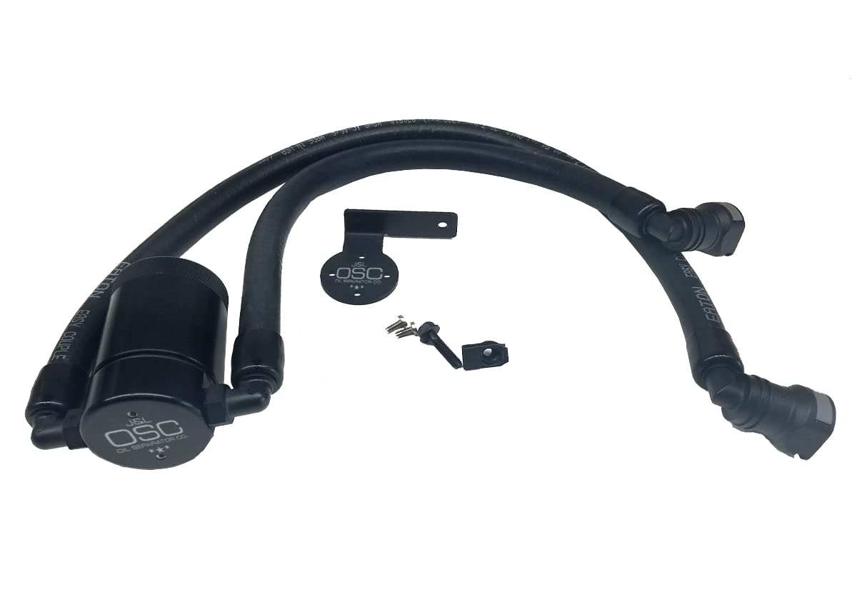 J&L Oil Separator 3.0 - Compatible with 2011-2017 Ford F-150/F-250/F-350 5.0L/6.2L V8 Engines (Driver Side, Black) - Reduces Blowby & Protects Engine for Off-Roading & Towing