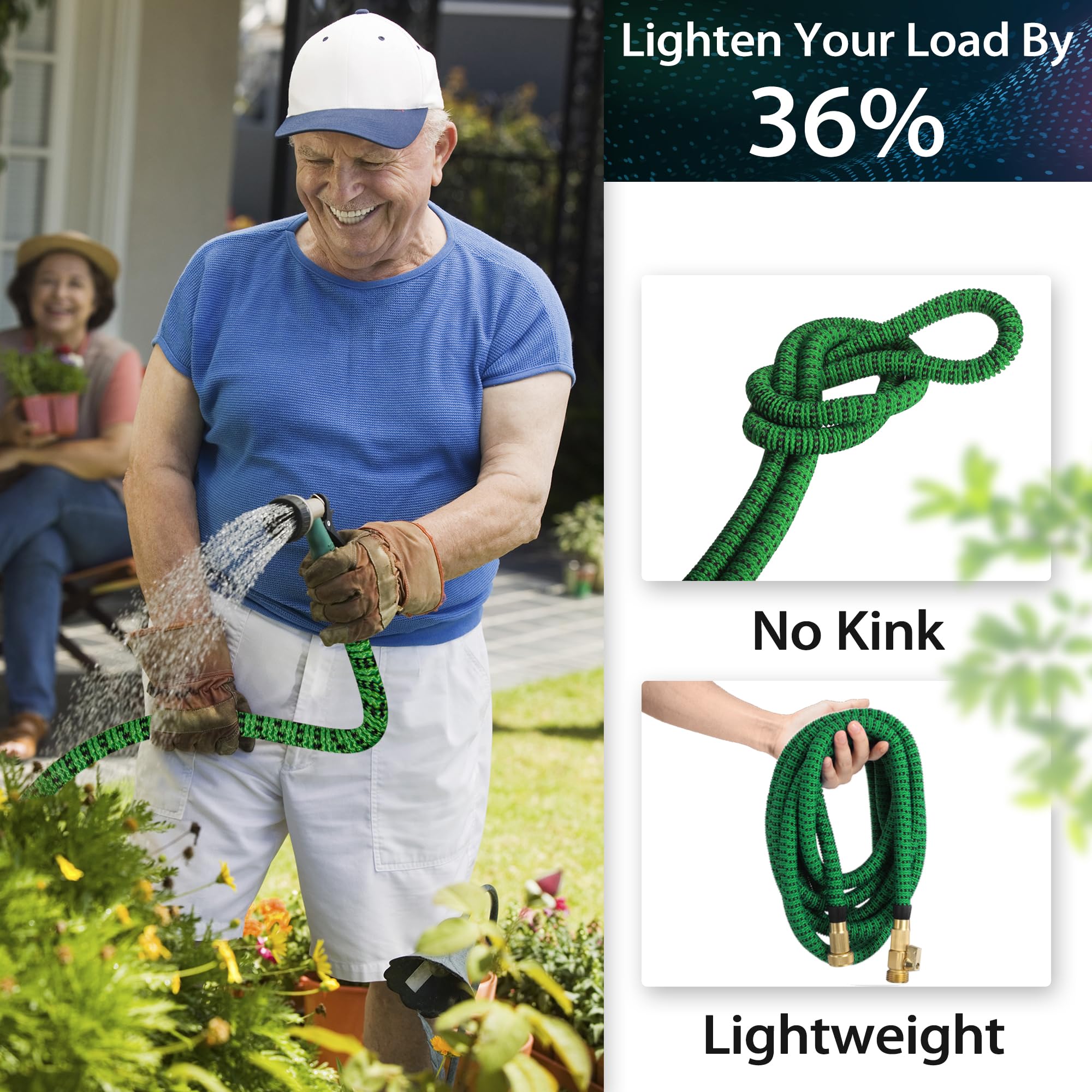 100ft Expandable Garden Hose - Lightweight, Ultra Flexible & Durable Kink-Free Expanding Water Hose for RV, Boat, Camping - Perfect for Outdoor Watering, Car Washing & Pet Cleaning (Green & Black)