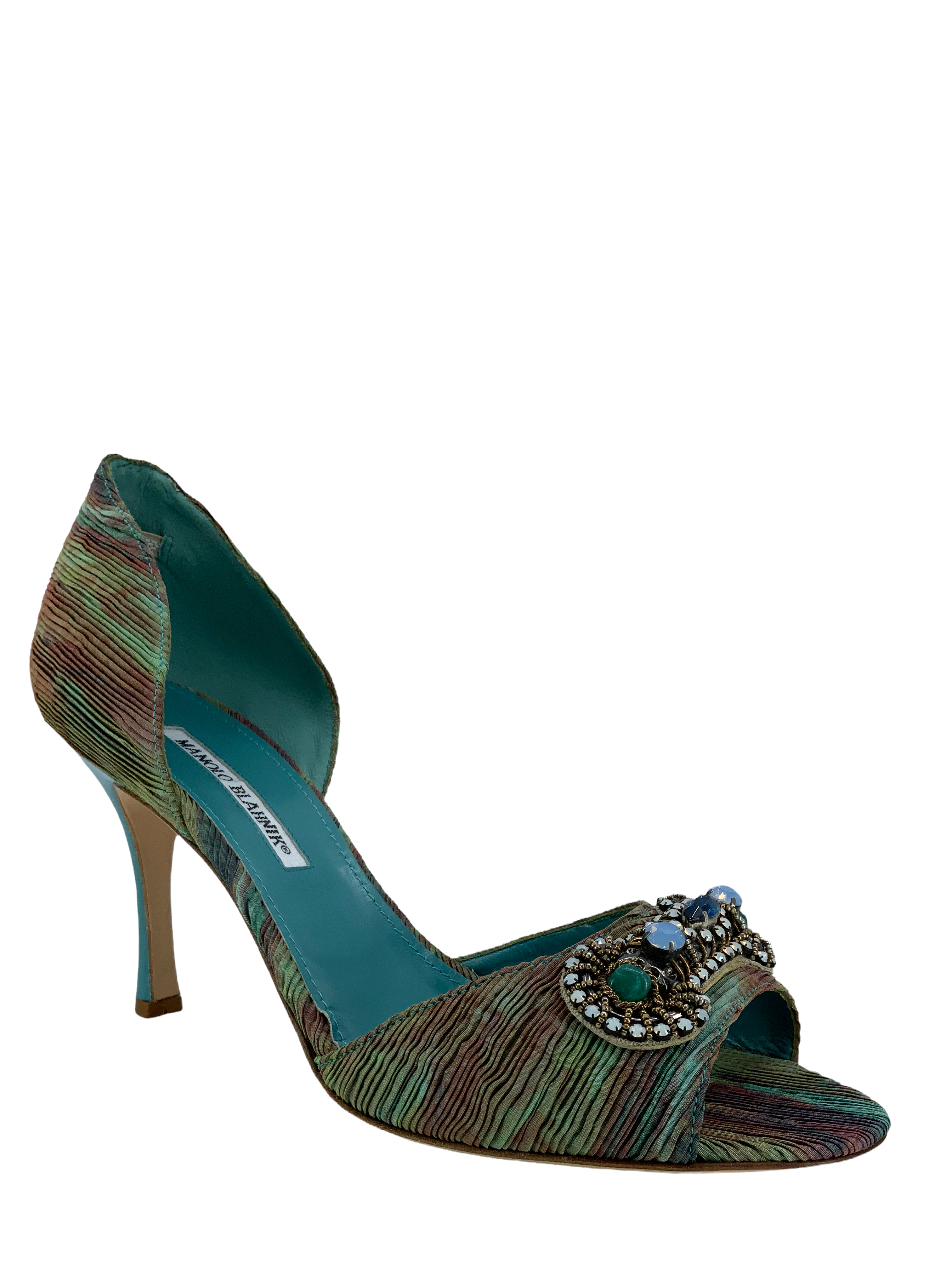 Manolo Blahnik Embellished Pleated Satin d'Orsay Pumps - Women's Size 10.5 (US) | Luxury Designer Heels for Weddings, Parties & Special Occasions